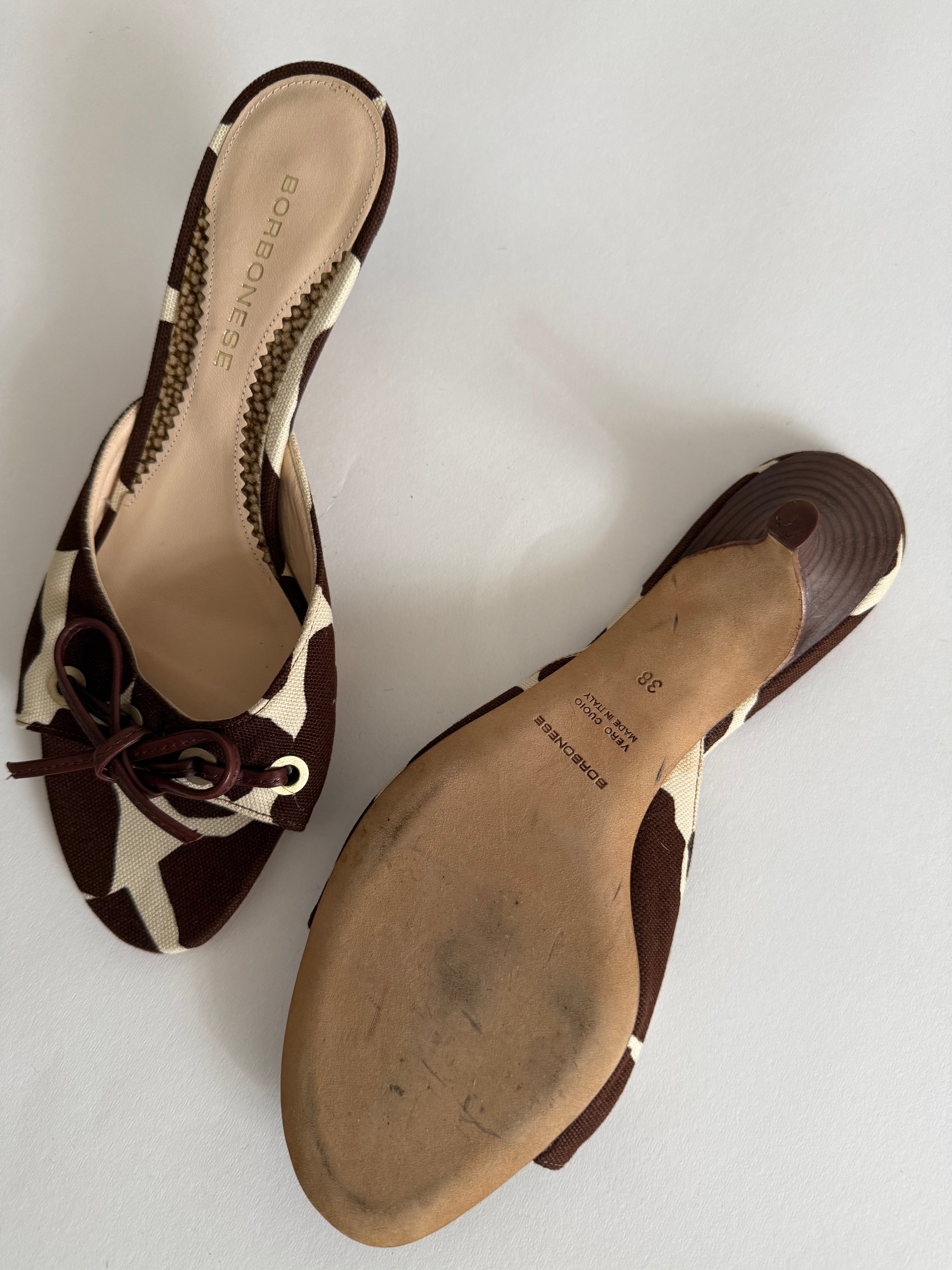 Borbonese canvas cow print mules