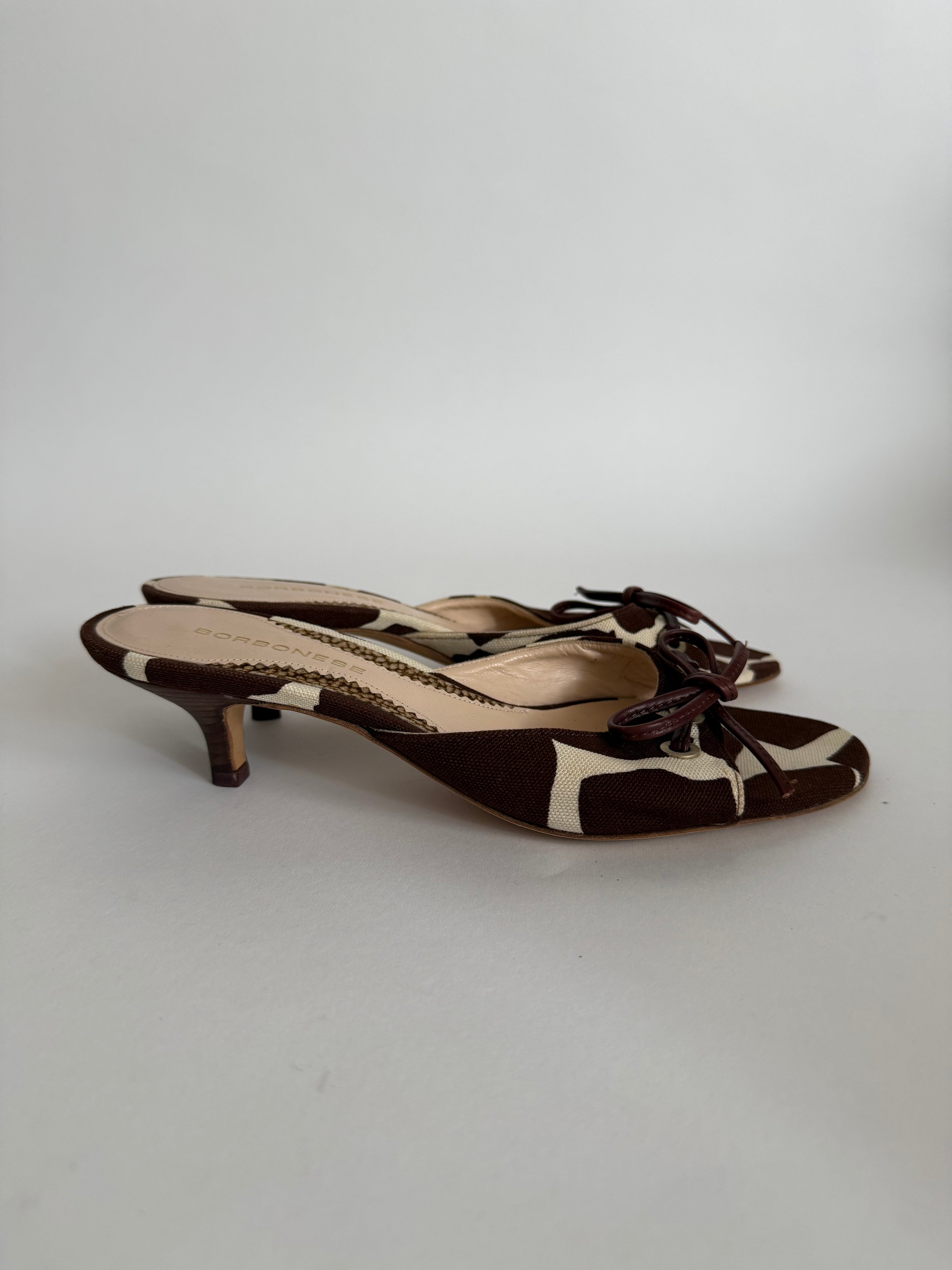 Borbonese canvas cow print mules