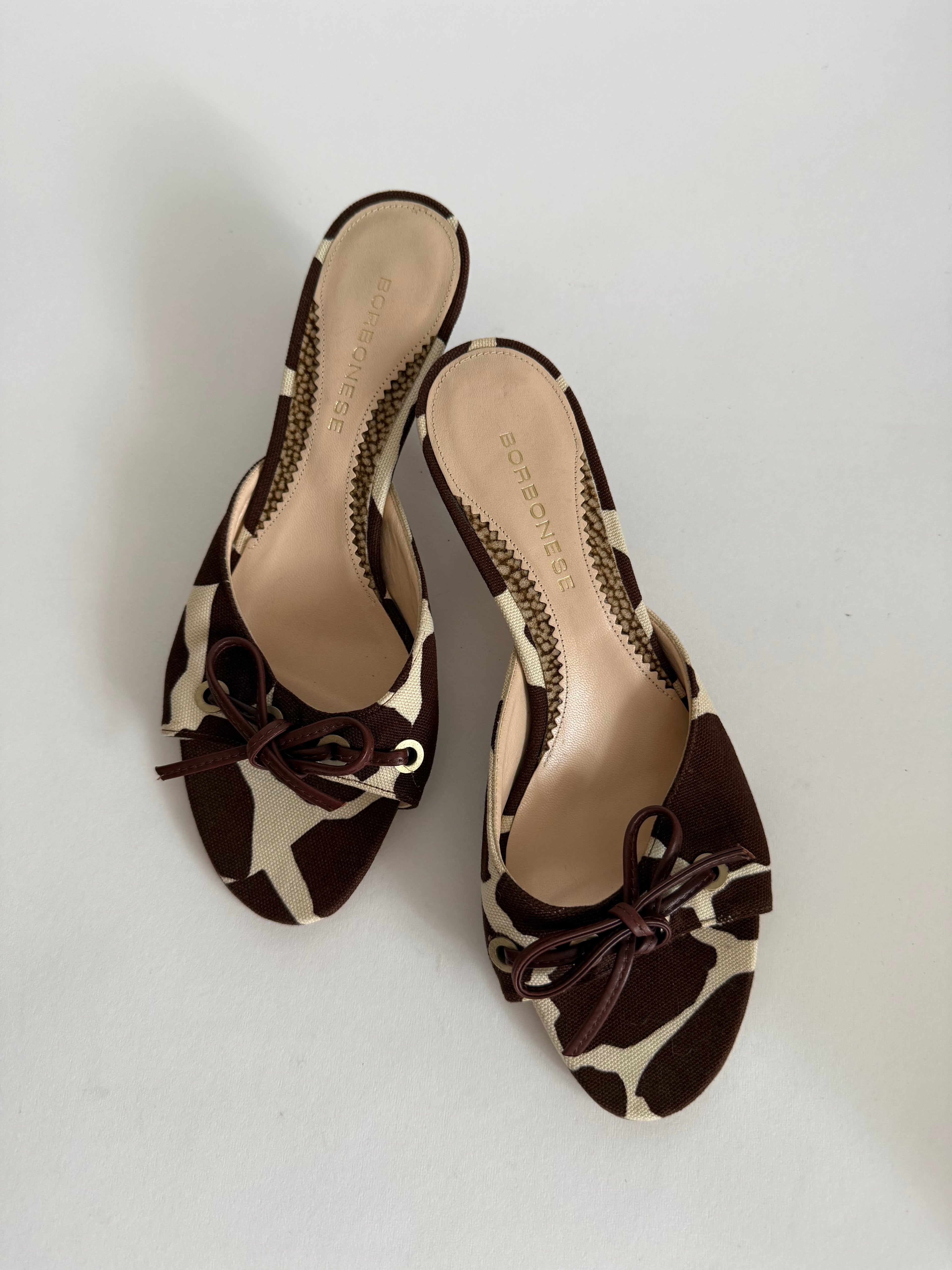 Borbonese canvas cow print mules