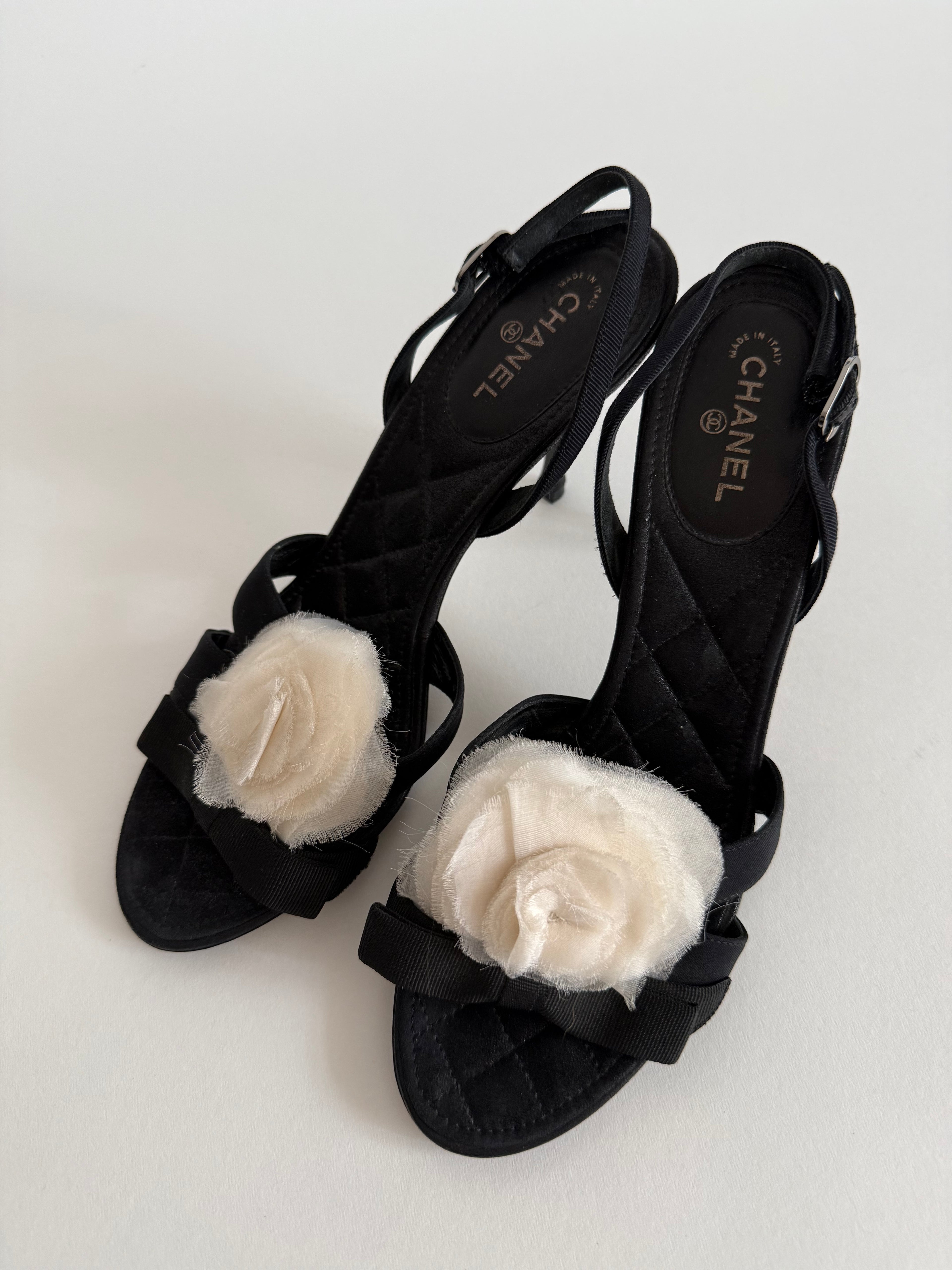 Chanel Camelia sandals satin