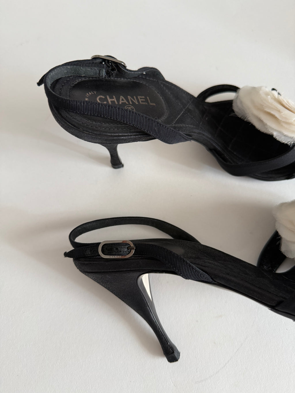 Chanel Camelia sandals satin