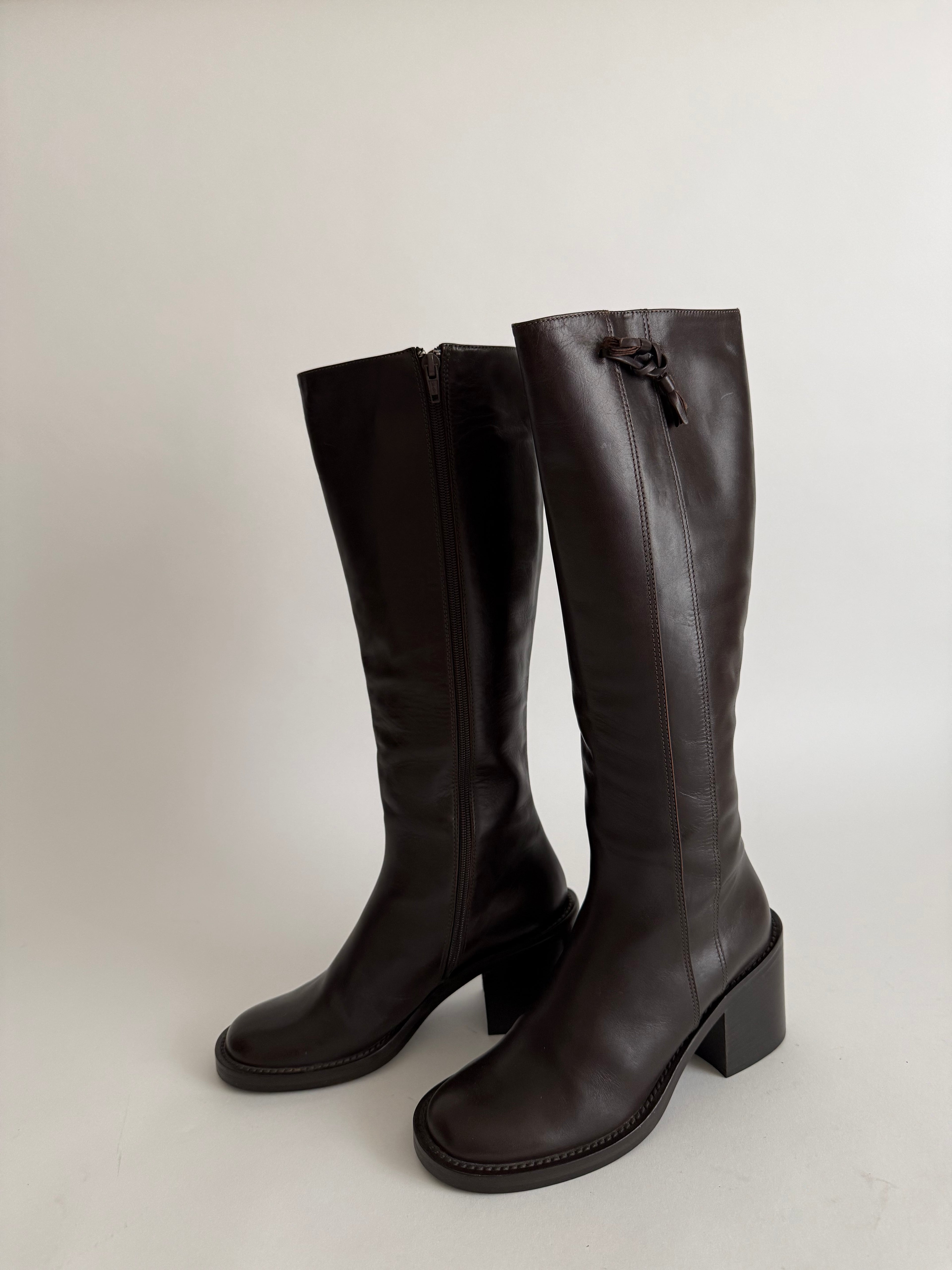 Brown leather boots
