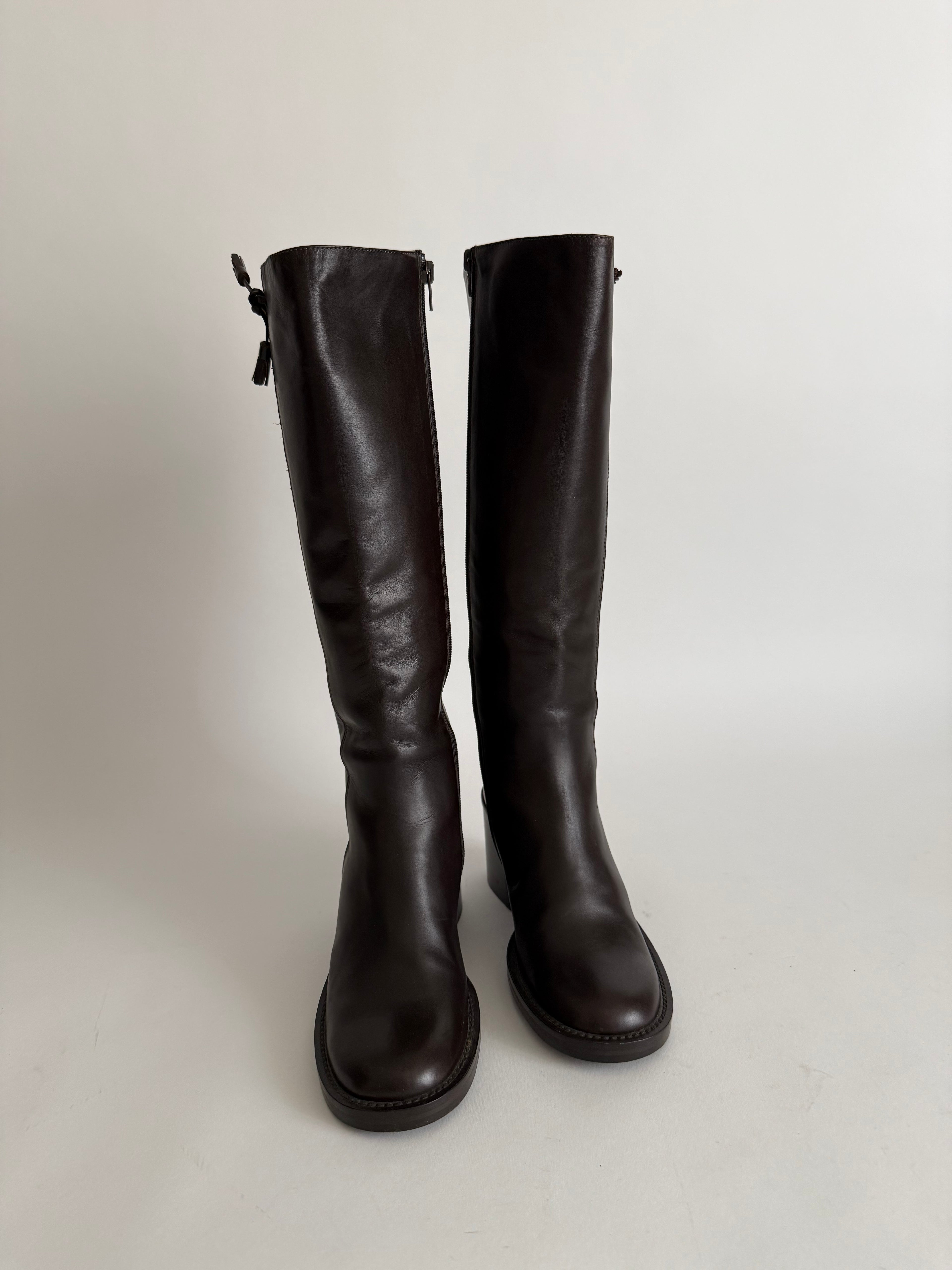 Brown leather boots