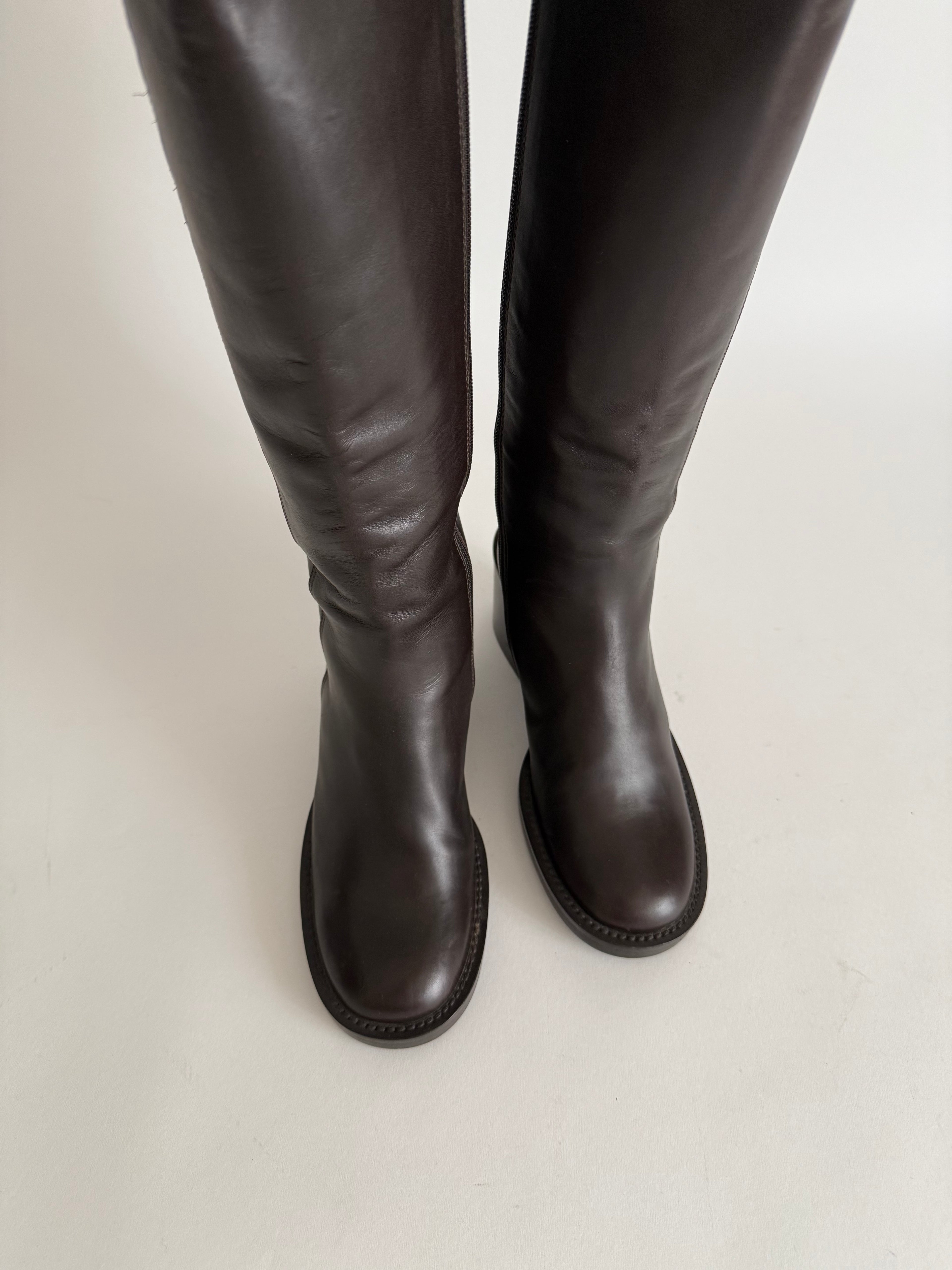 Brown leather boots
