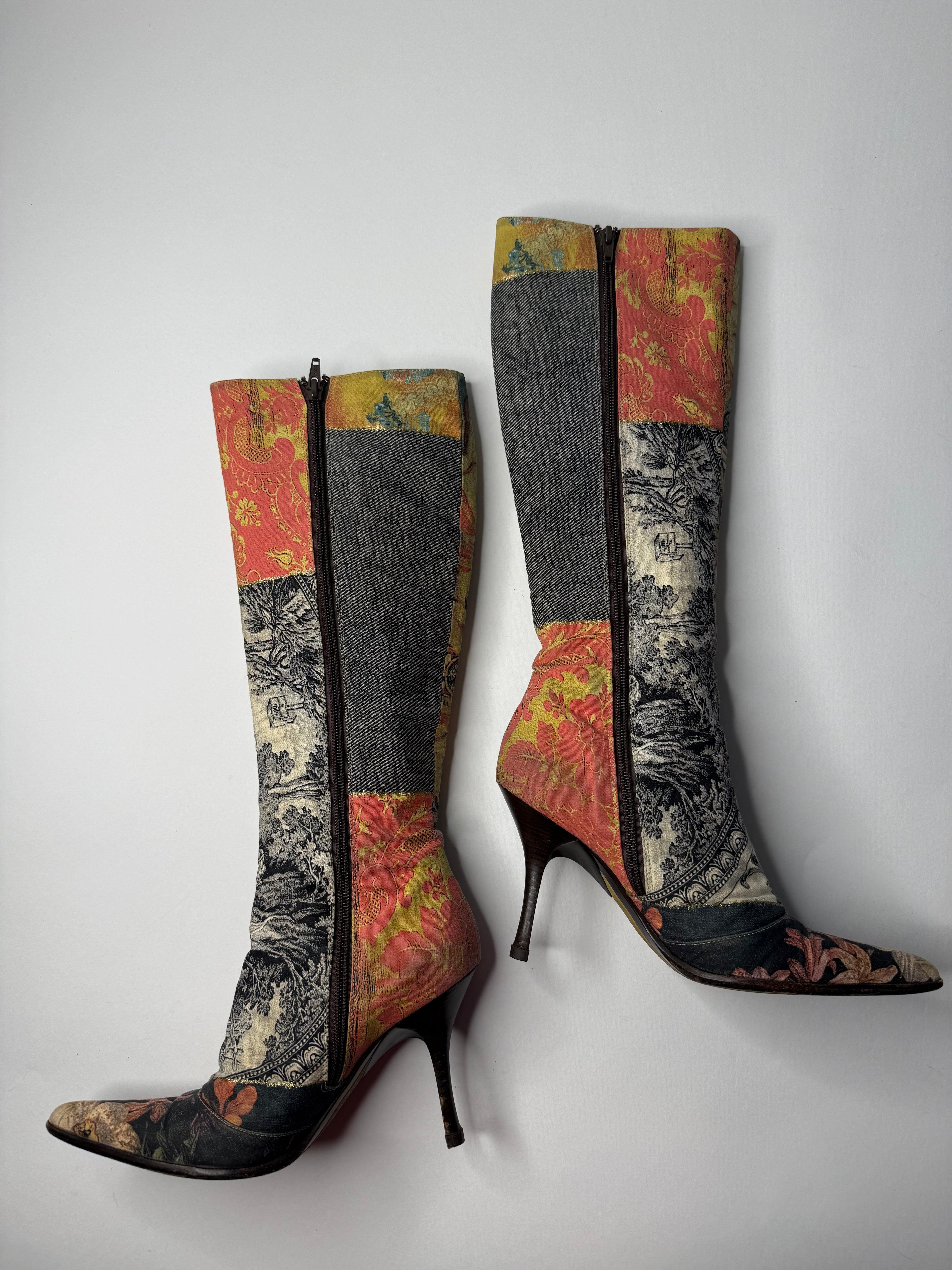 Roberto Cavalli F/W 2002 patchwork boots