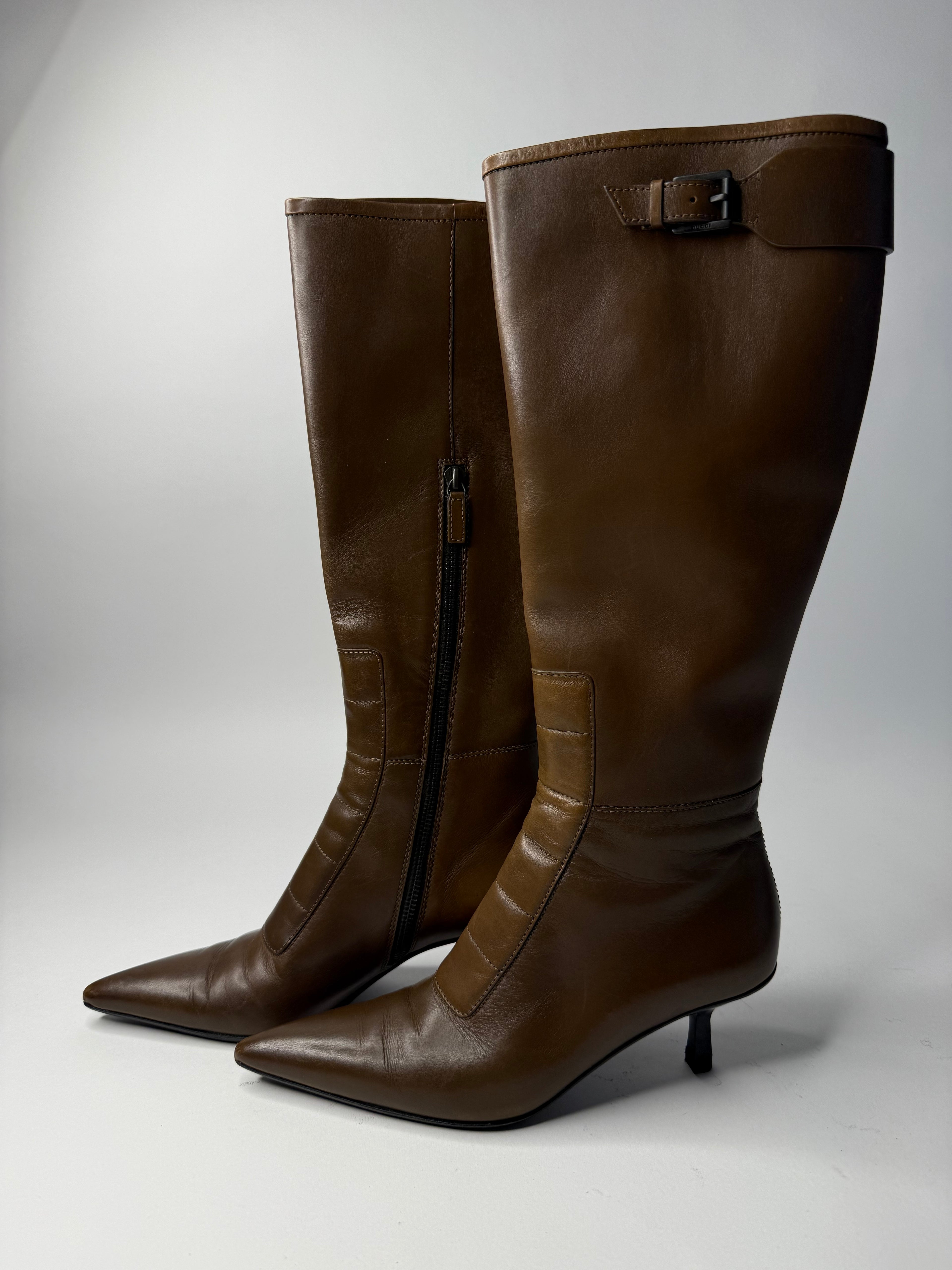 Gucci brown biker boots by Tom Ford