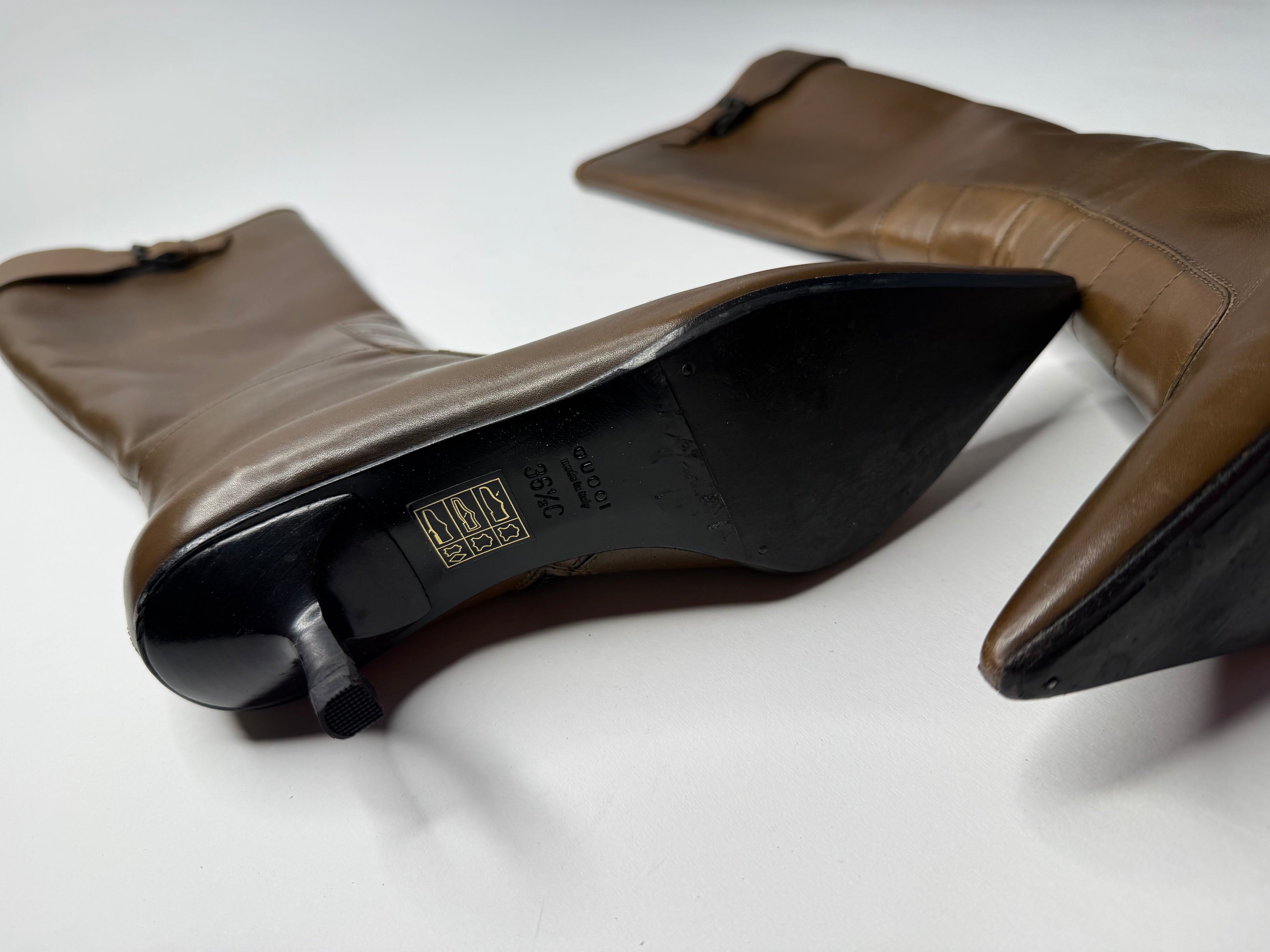 Gucci brown biker boots by Tom Ford