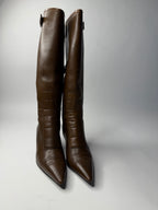 Gucci brown biker boots by Tom Ford