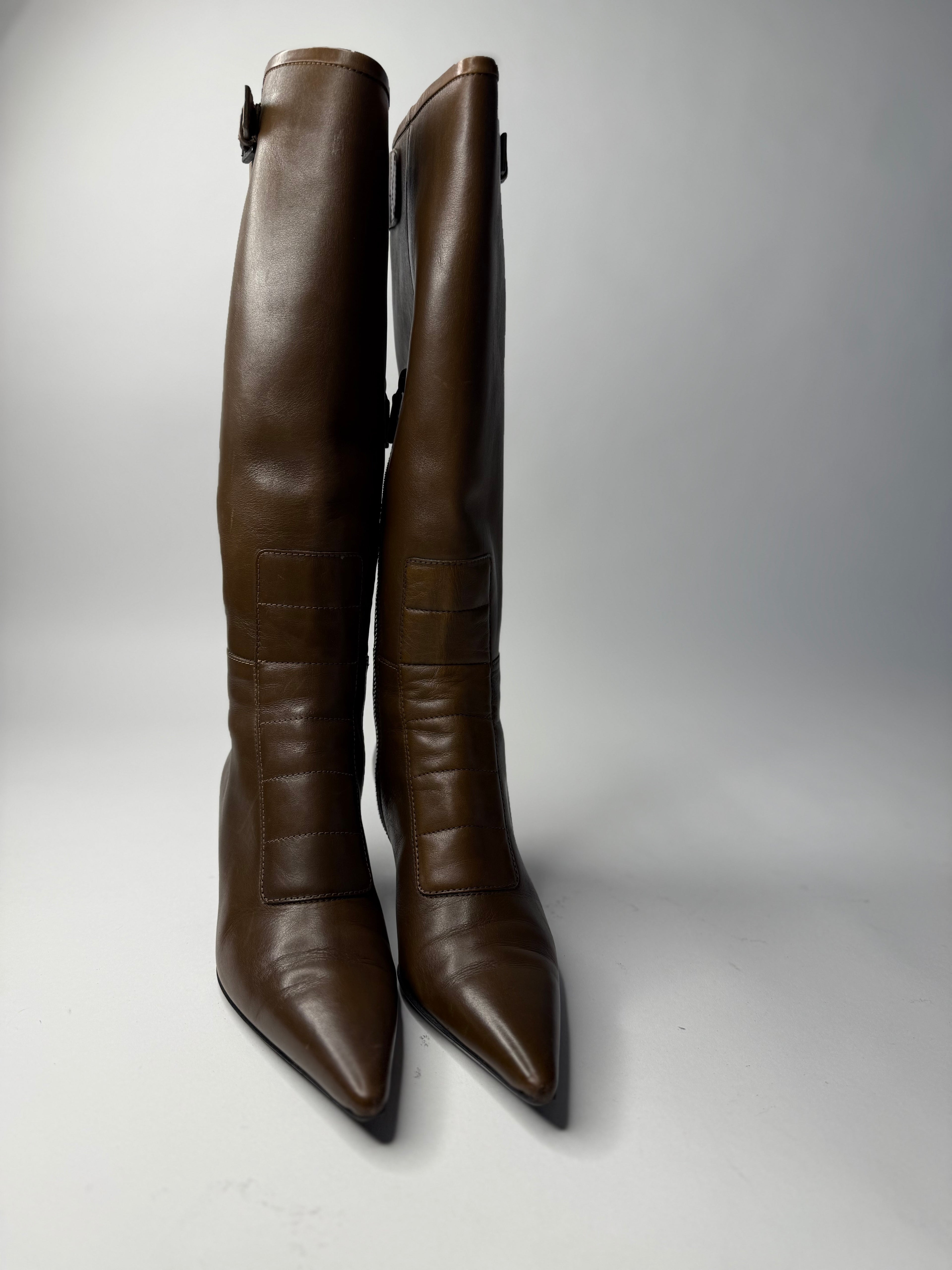 Gucci brown biker boots by Tom Ford