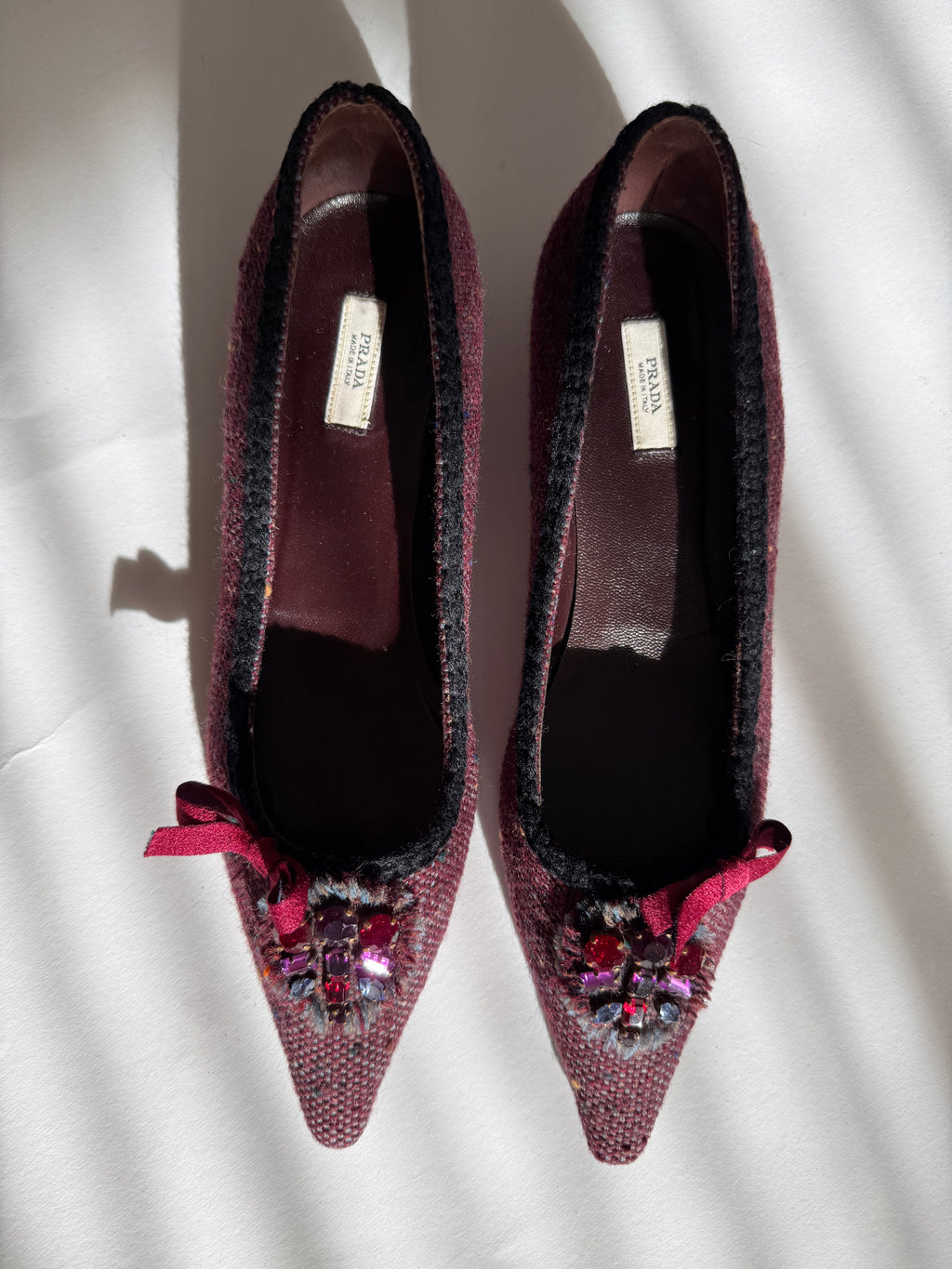 Prada burgundy embellished tweed 2000s