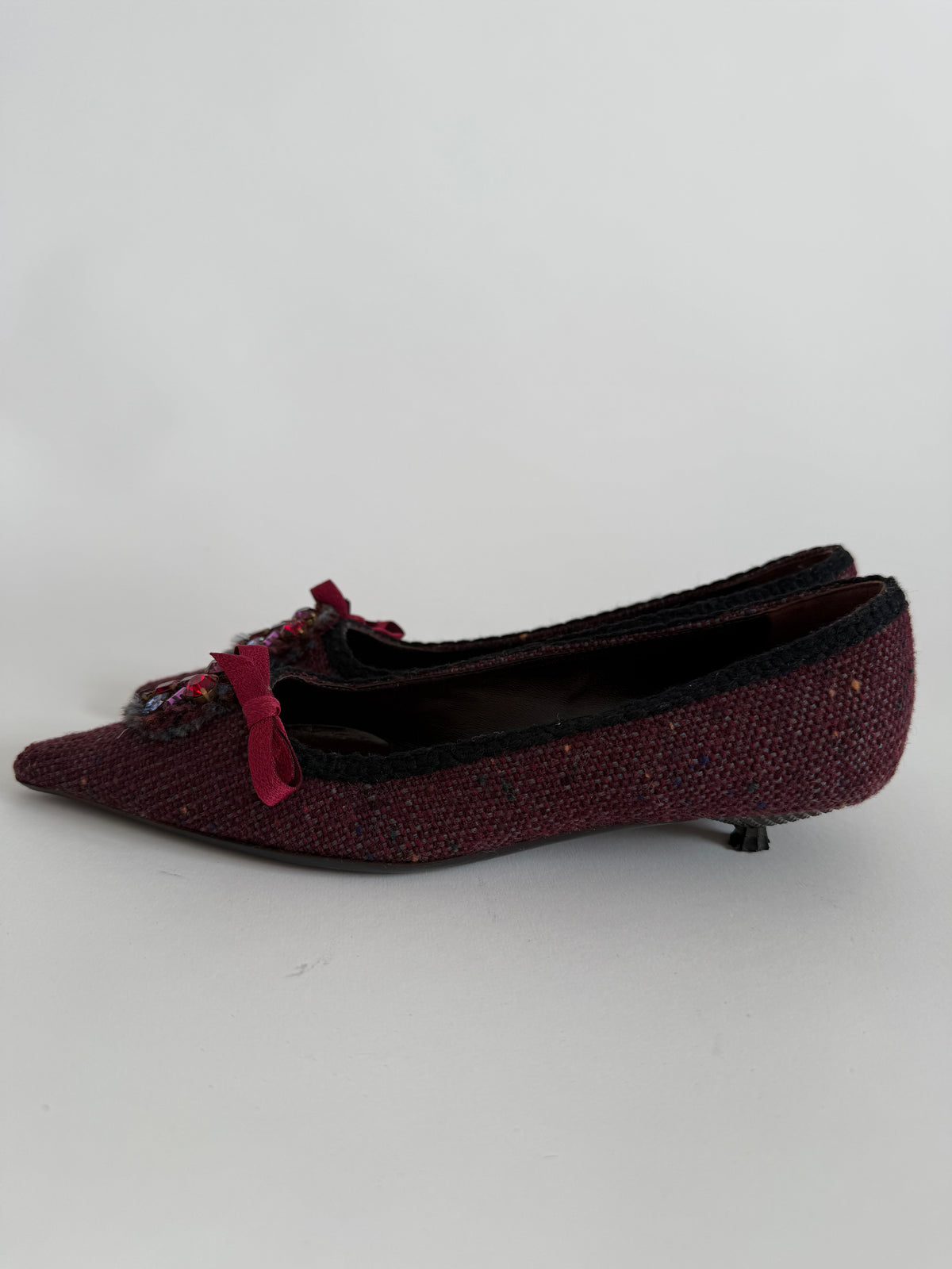 Prada burgundy embellished tweed 2000s