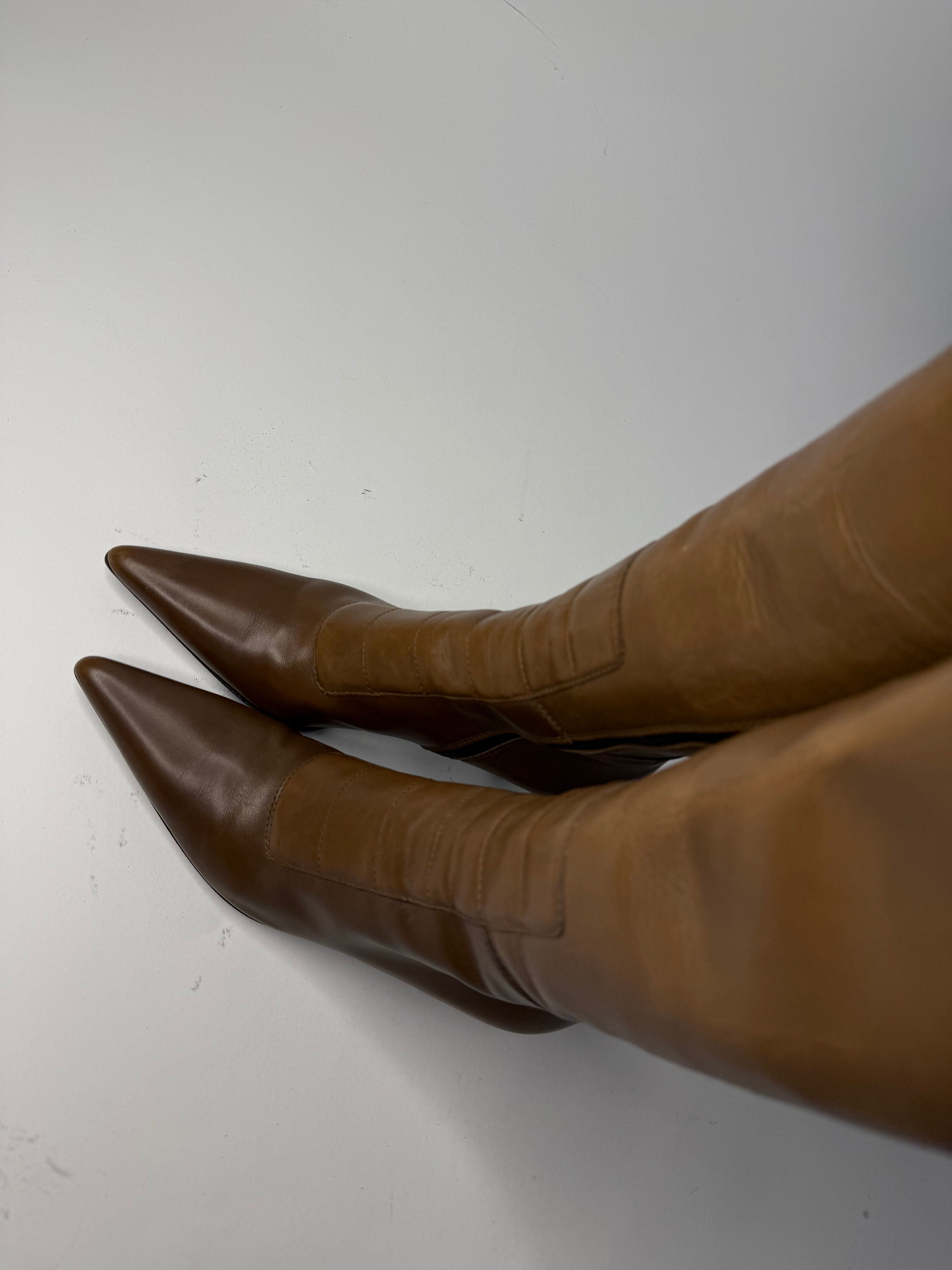Gucci brown biker boots by Tom Ford