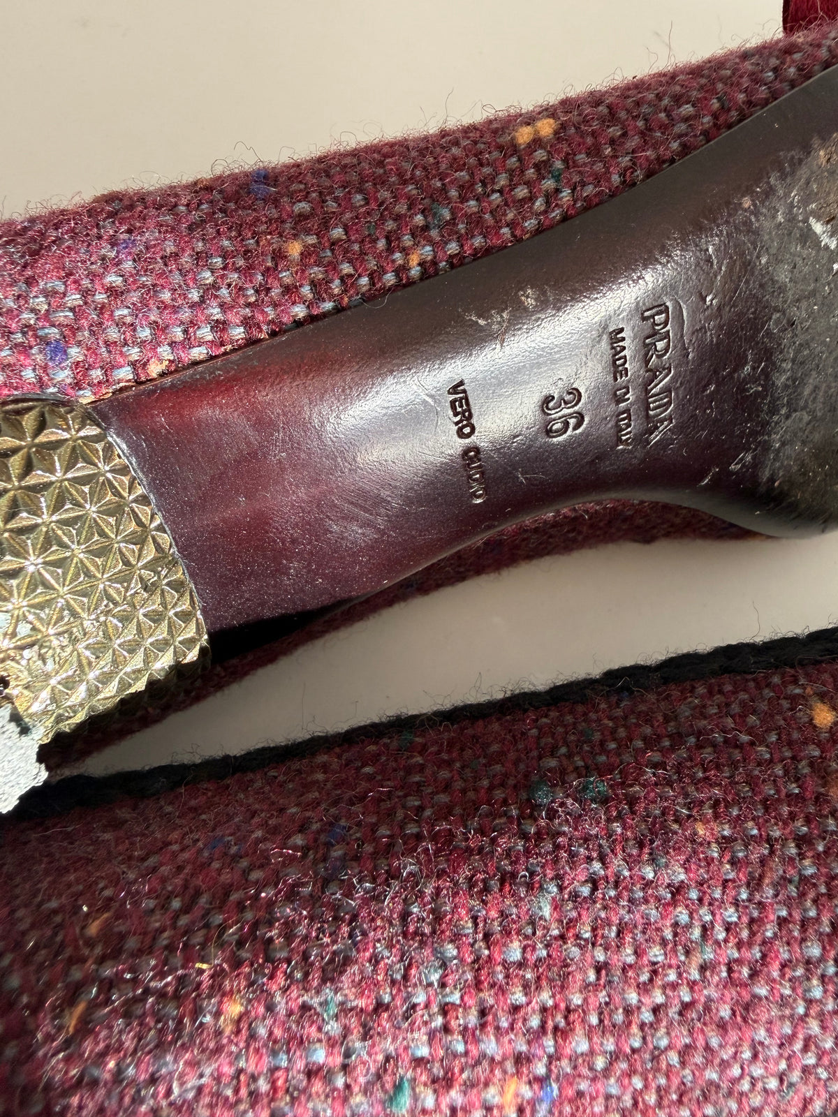 Prada burgundy embellished tweed 2000s