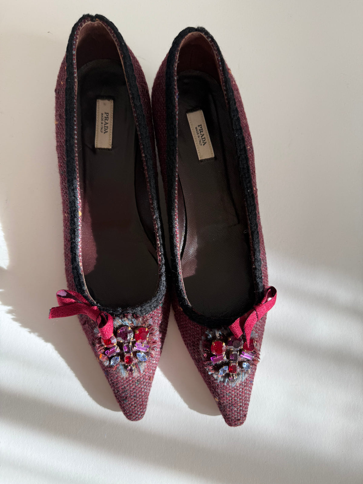 Prada burgundy embellished tweed 2000s