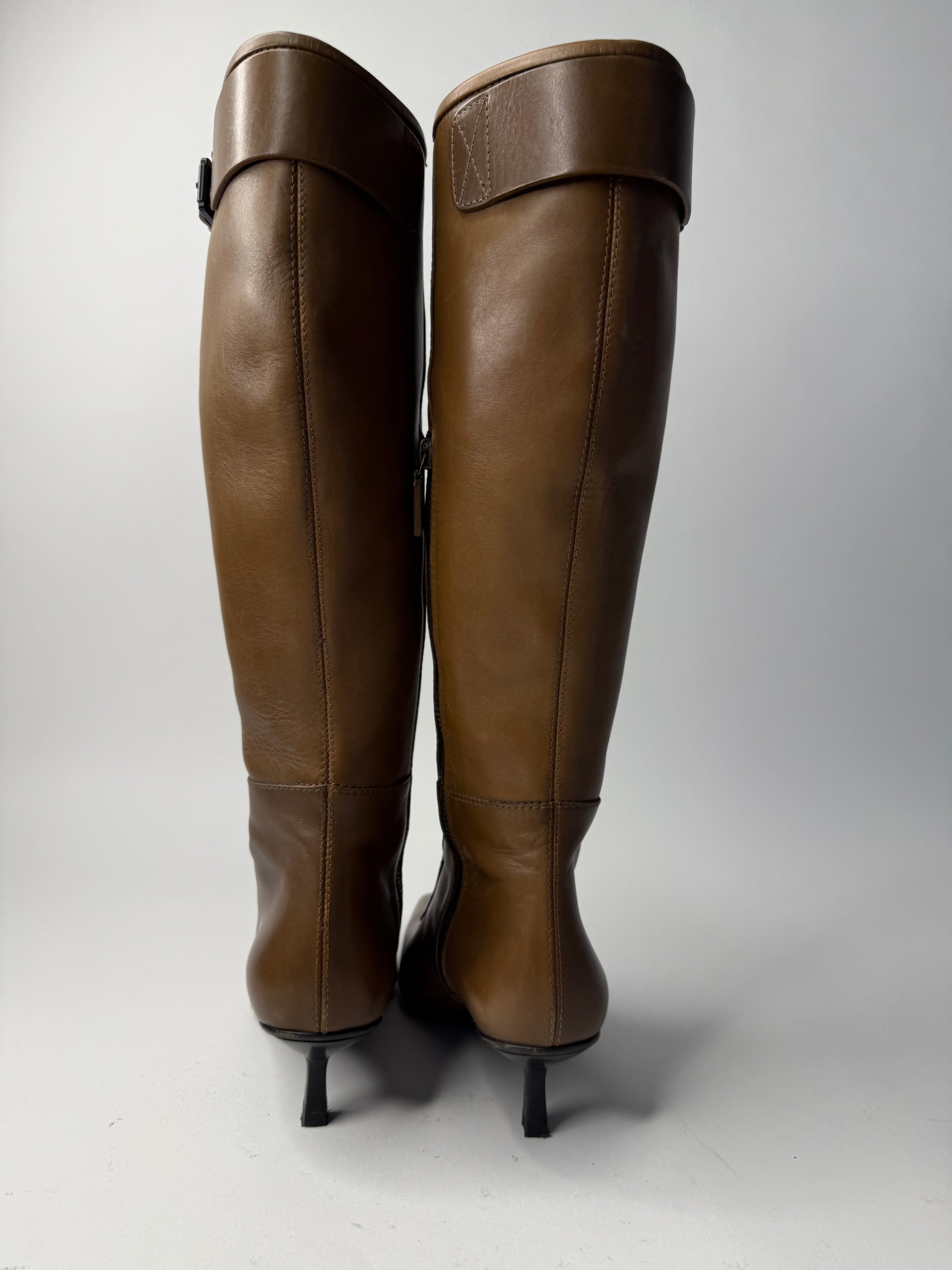 Gucci brown biker boots by Tom Ford