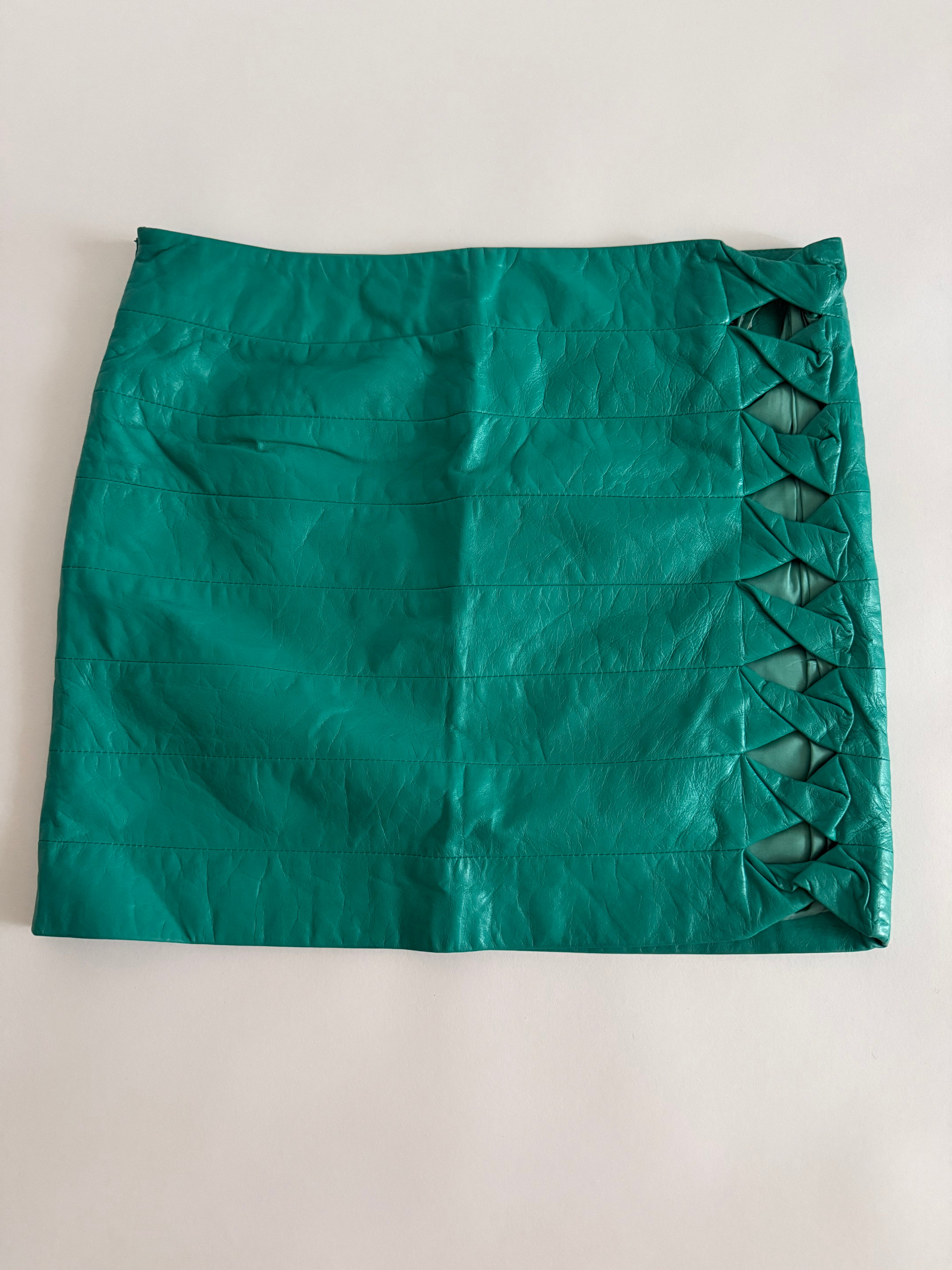 Gianni Versace SS 2003 Runway leather cut-out mini skirt