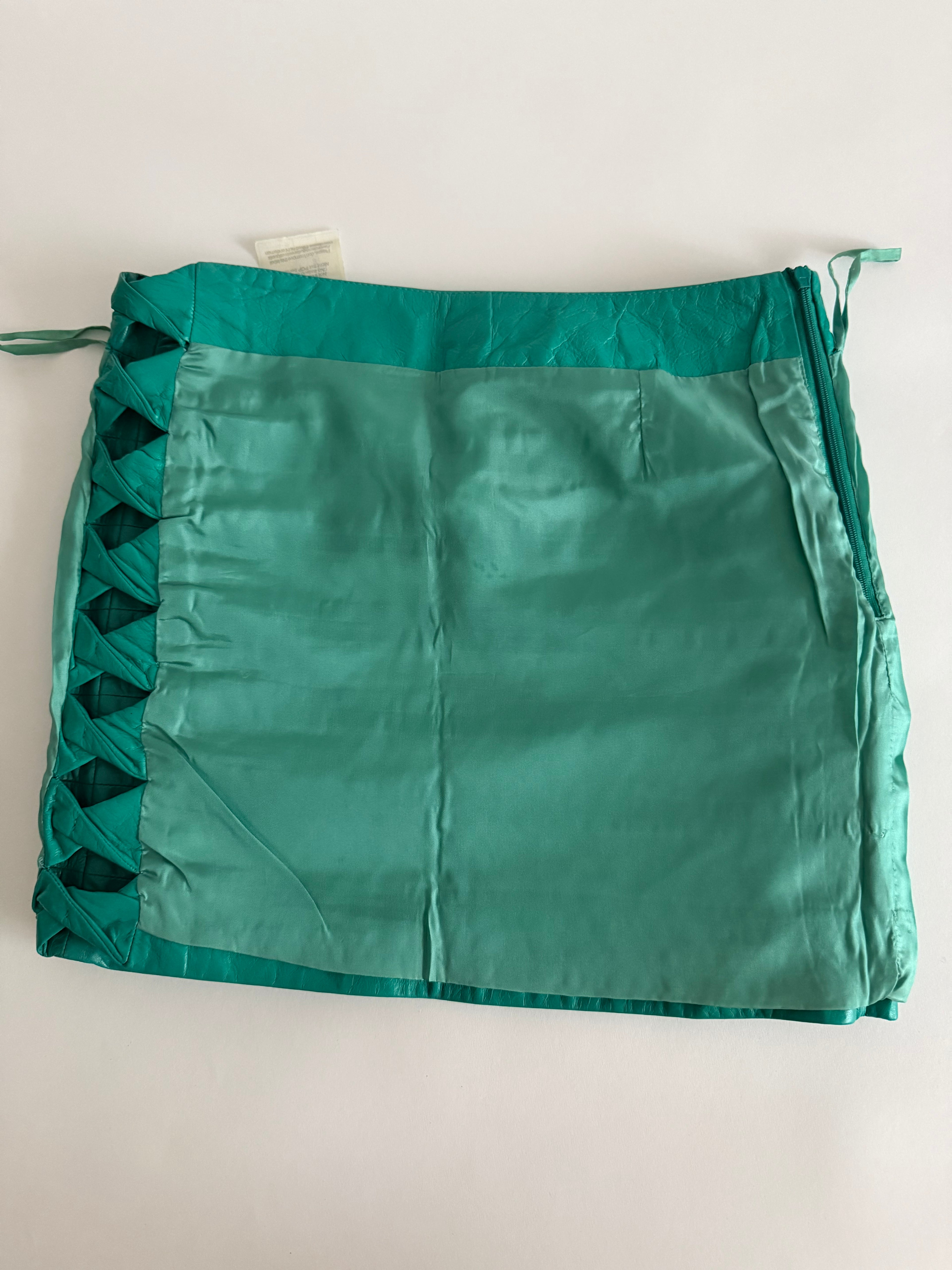 Gianni Versace SS 2003 Runway leather cut-out mini skirt