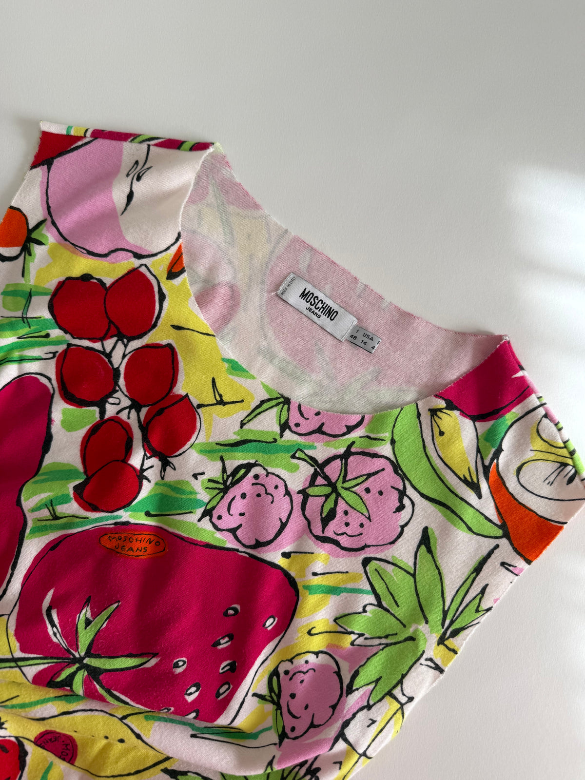 Moschino vintage summer cotton dress print fruits vegetables