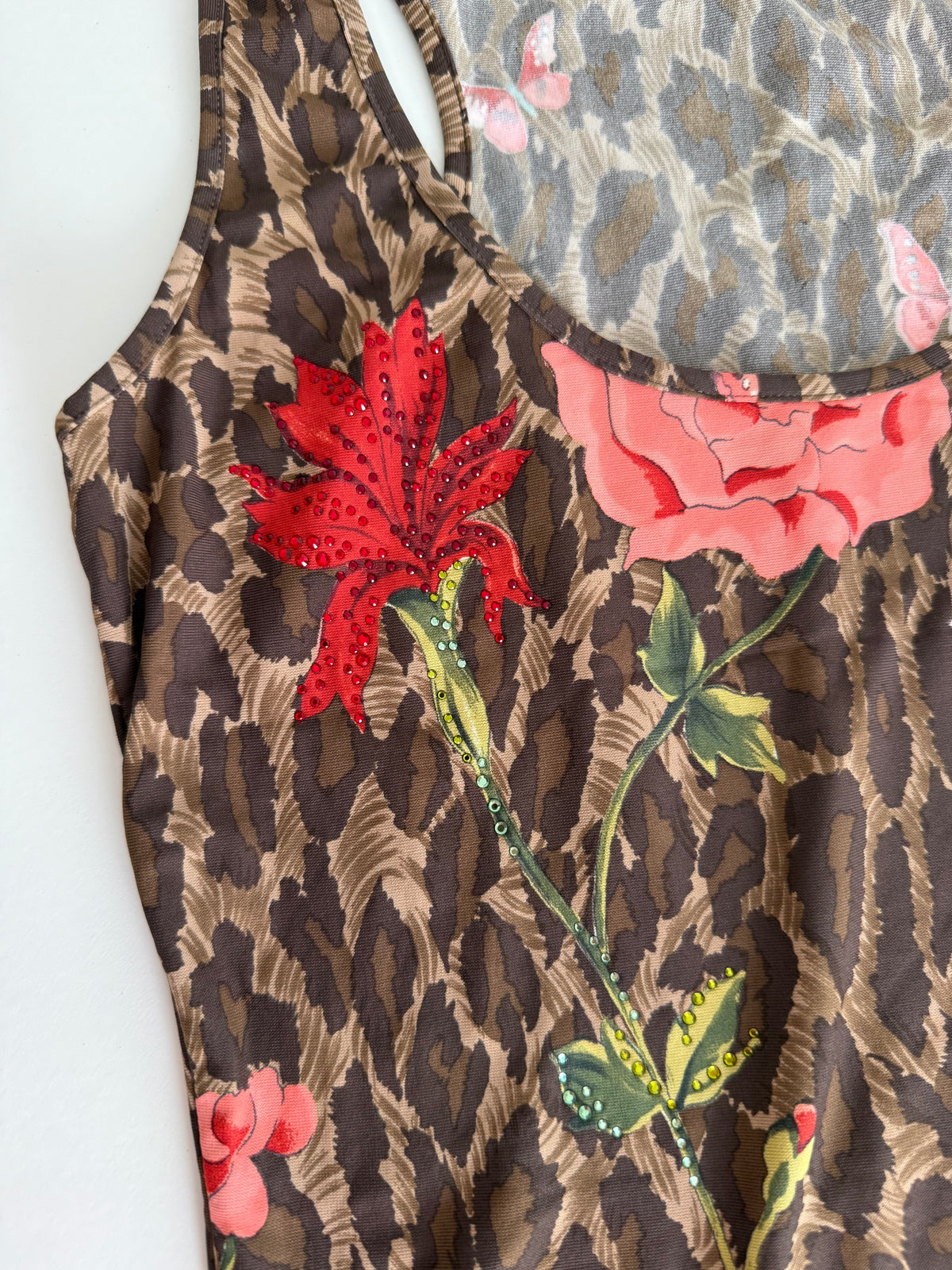 Blumarine leopard print silk embellished beads floral set 2000s