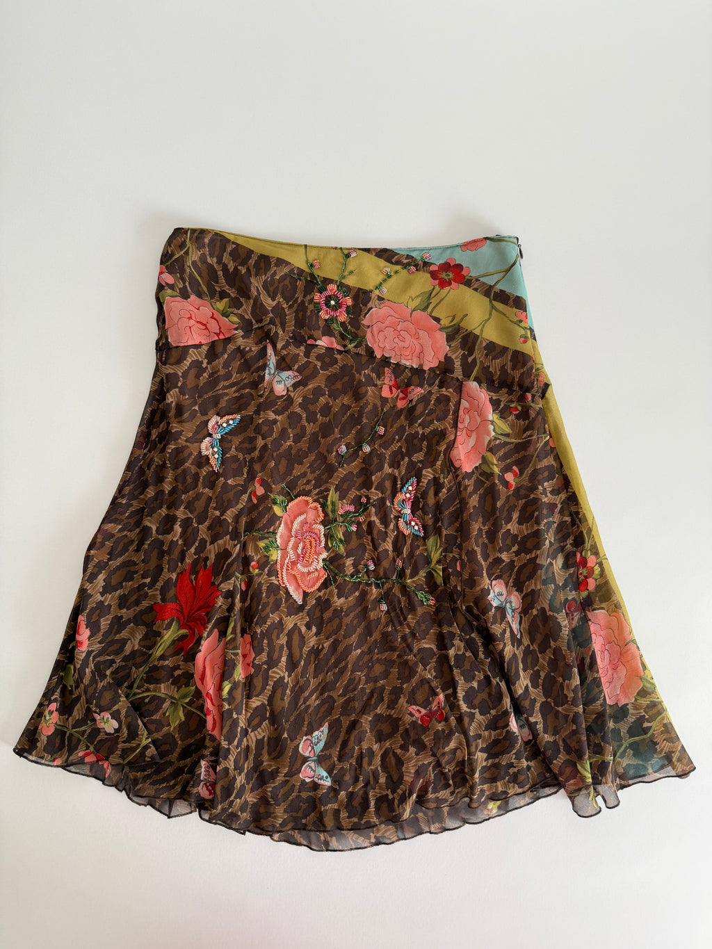 Blumarine leopard print silk embellished beads floral set 2000s