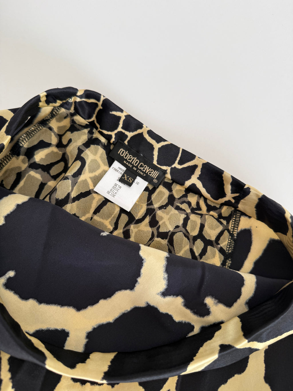 Roberto Cavalli FW 2000 silk giraffe print skirt Runway