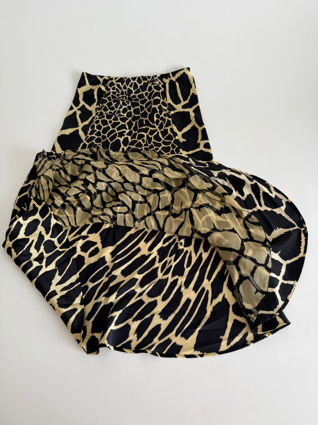 Roberto Cavalli FW 2000 silk giraffe print skirt Runway