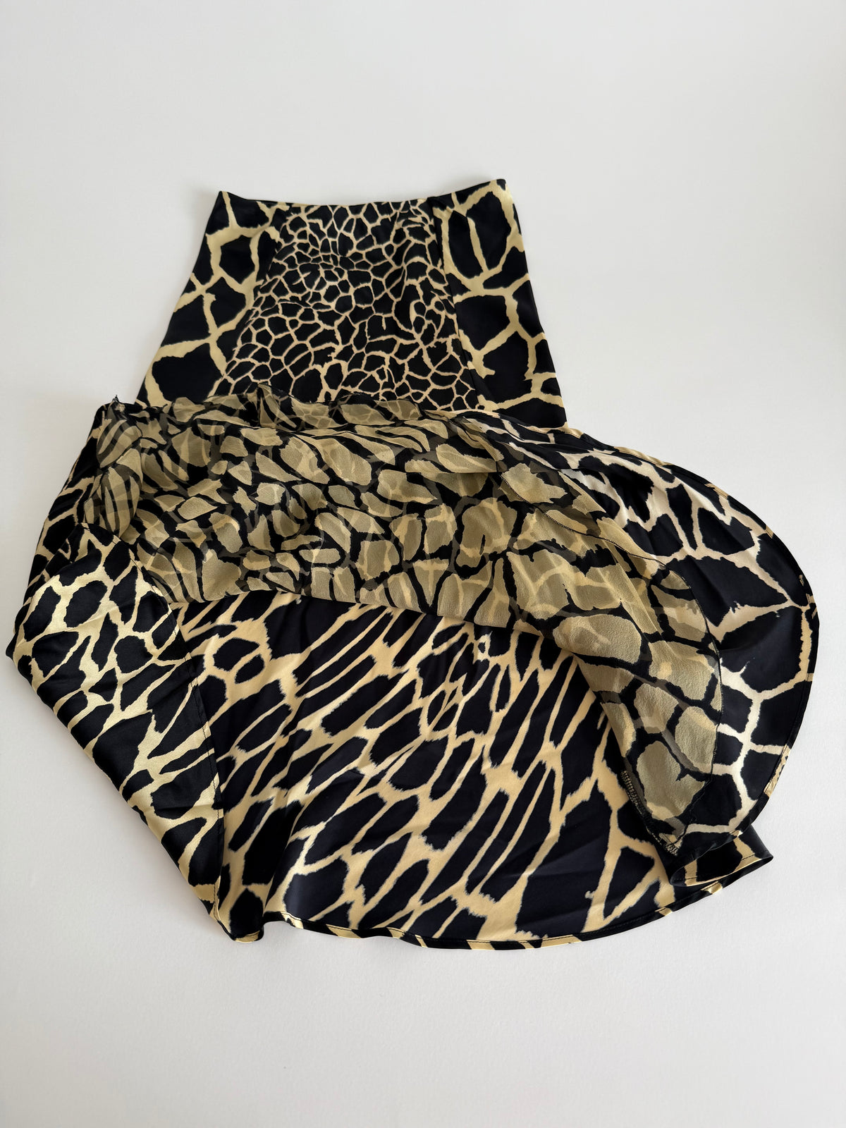 Roberto Cavalli FW 2000 silk giraffe print skirt Runway