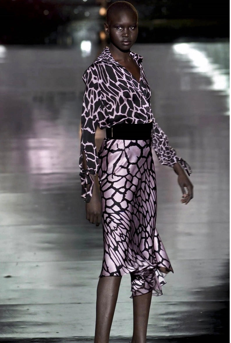 Roberto Cavalli FW 2000 silk giraffe print skirt Runway