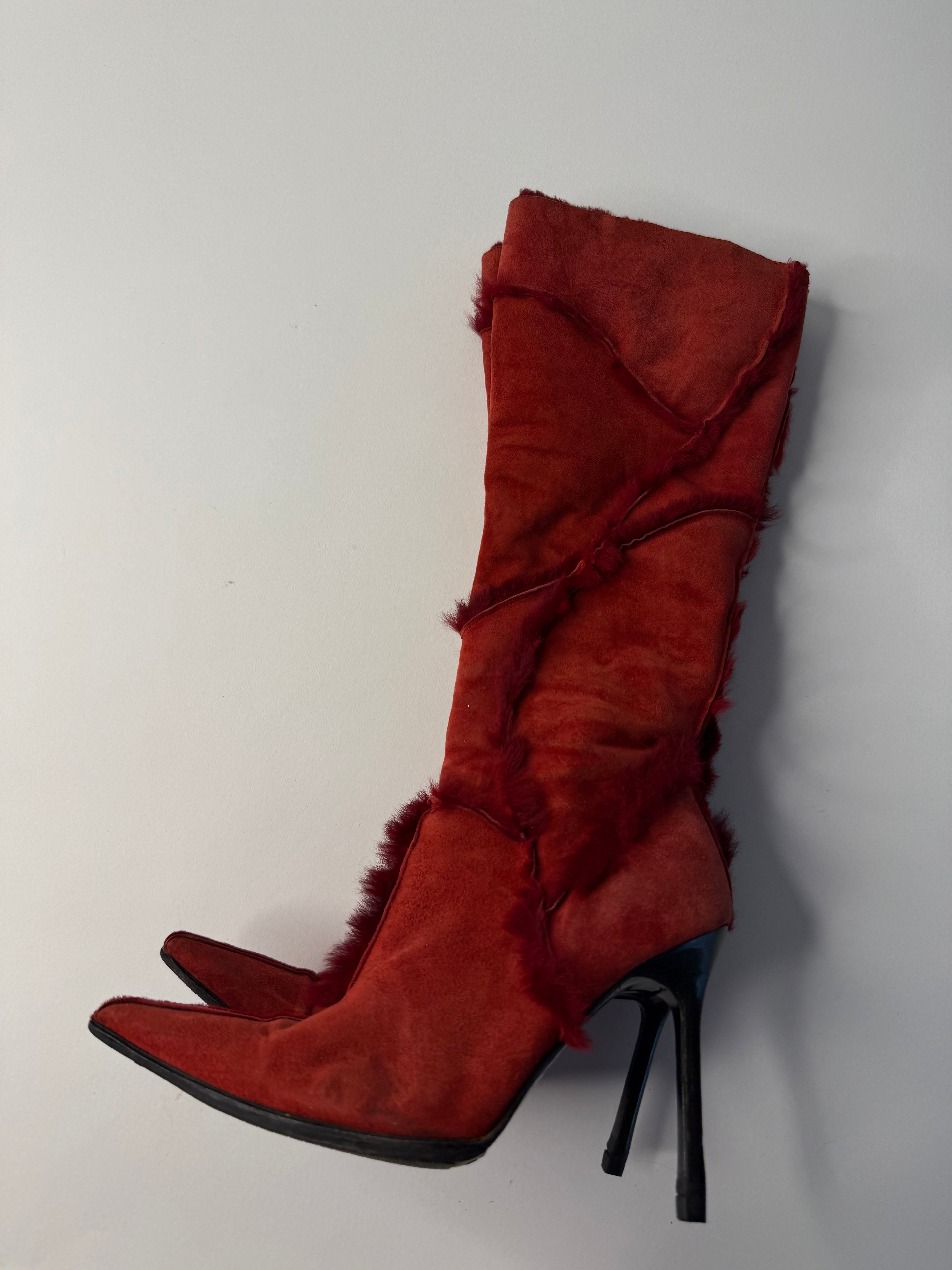 Cesare Paciotti F/W 2002 red shearling boots