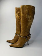 Roberto Cavalli 2000s distressed tan boots