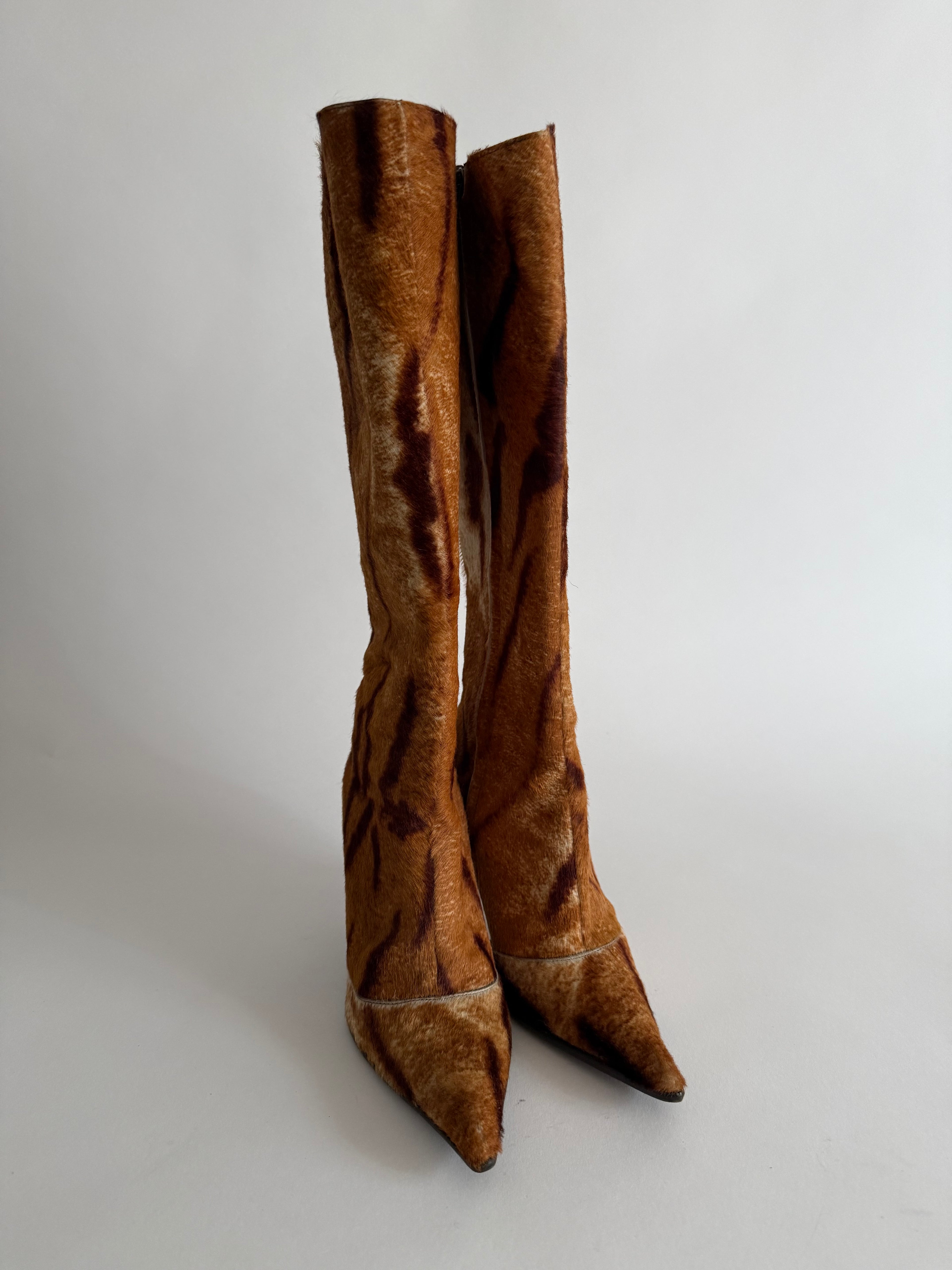 Roberto Cavalli 2000s pony zebbrett multibrown boots