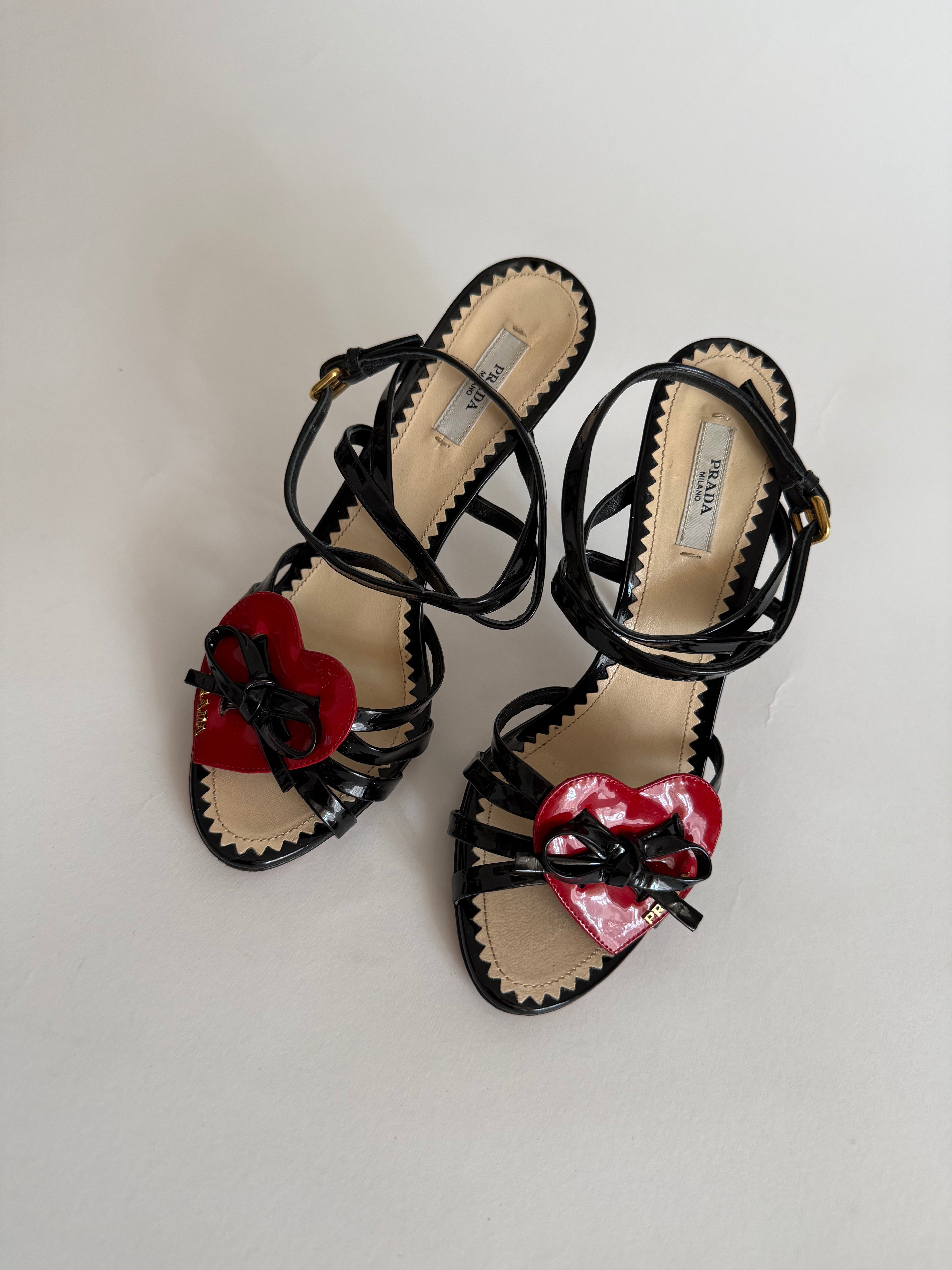 Prada red shiny heart sandals
