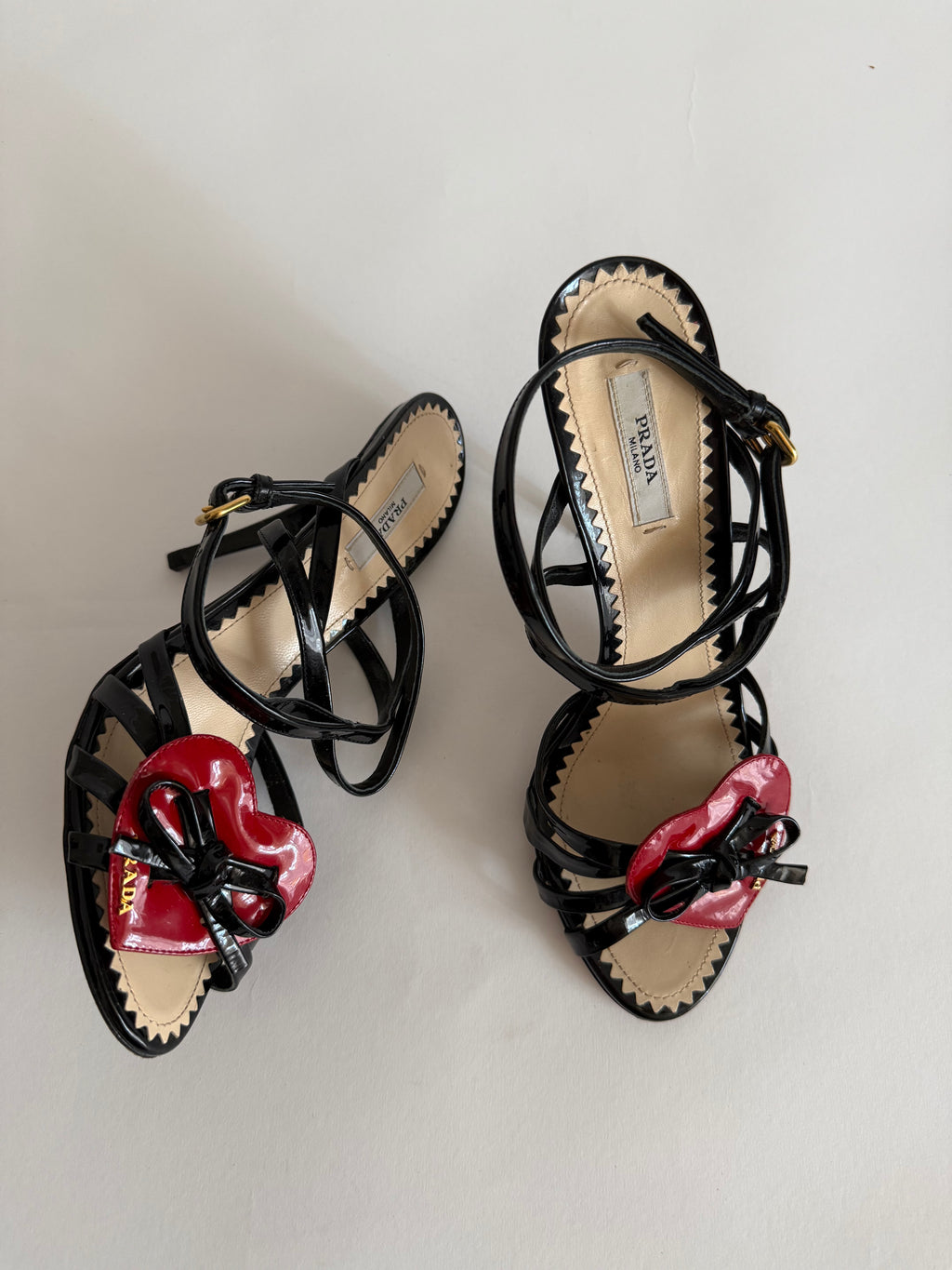 Prada red shiny heart sandals
