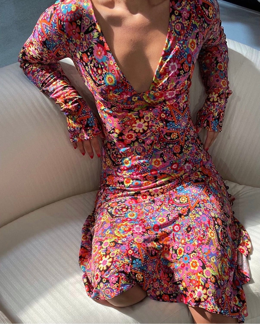 Iconic Gianni Versace FW 2002 Runway multicolor flower dress