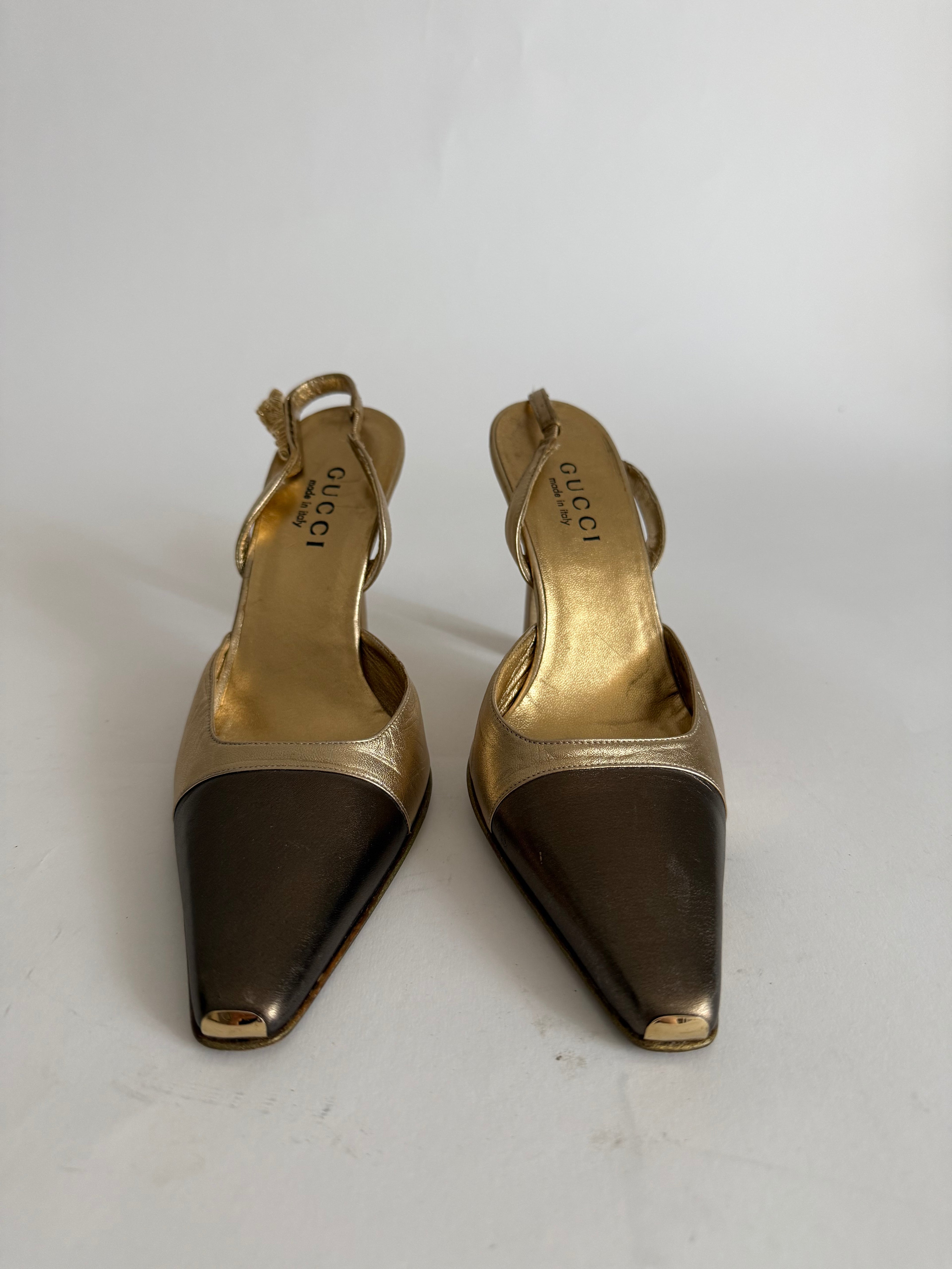 Gucci F/W 2000 gold tiger slingback