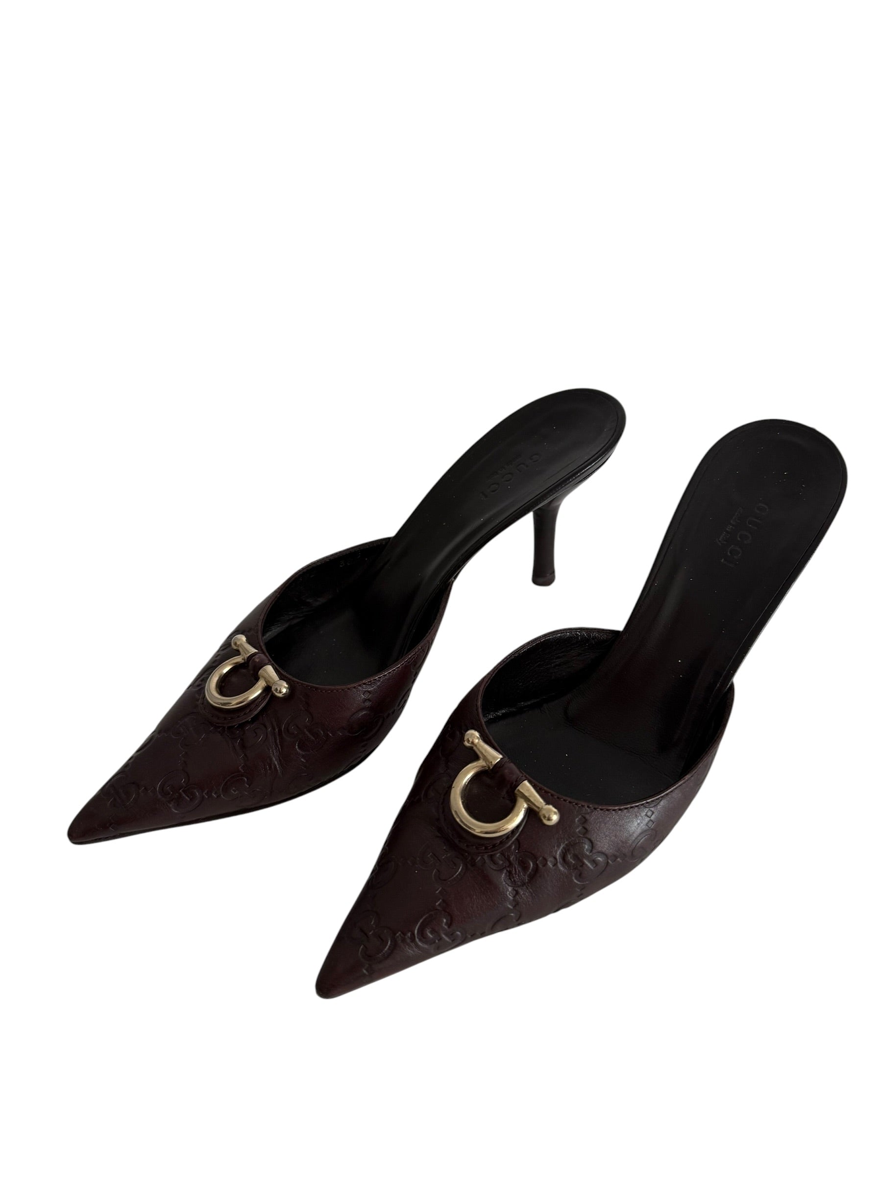 Gucci monogram leather GG mules