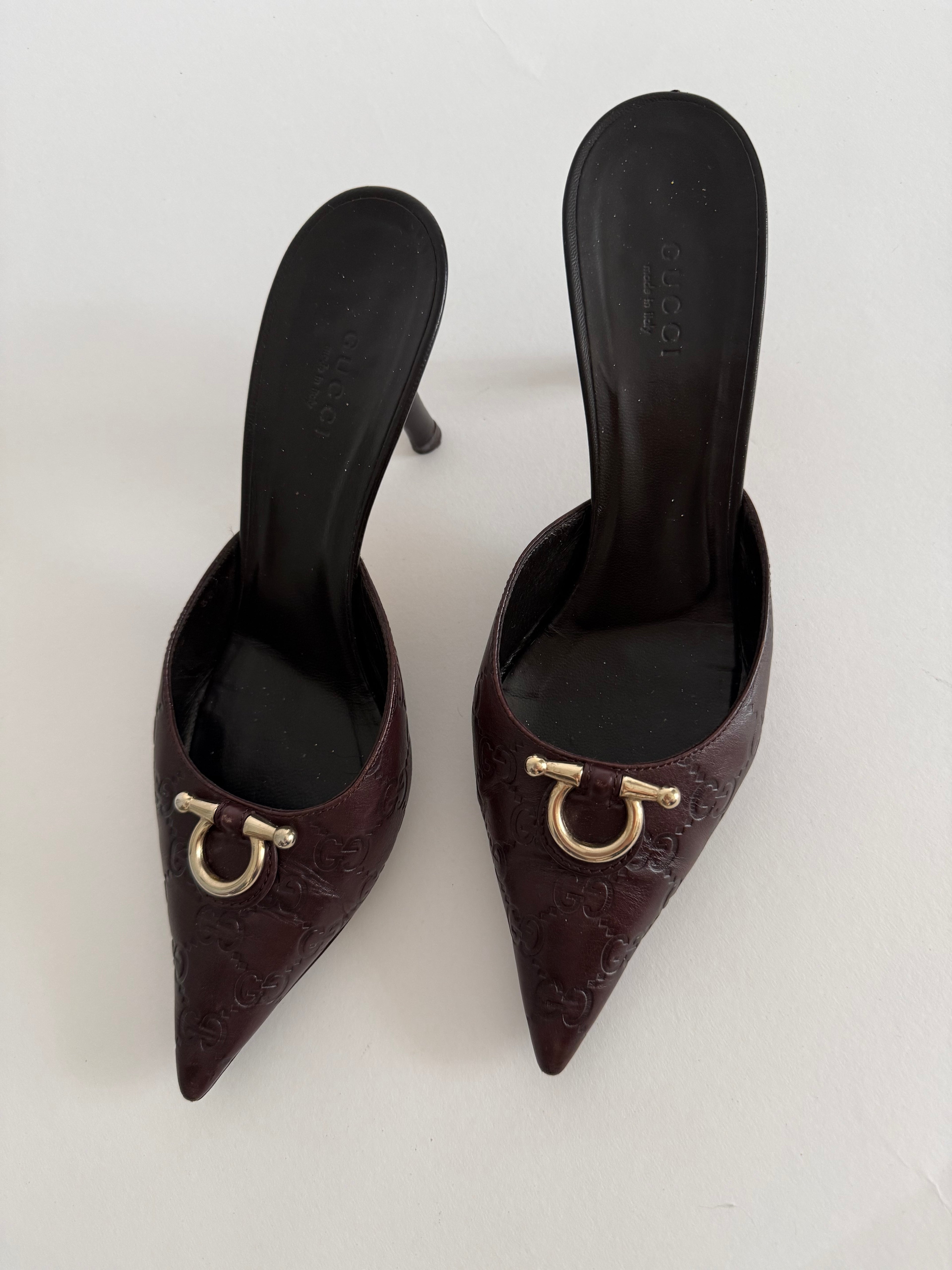 Gucci monogram leather GG mules