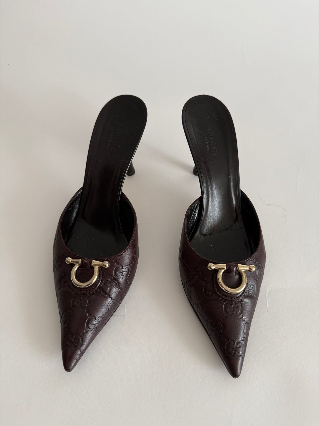 Gucci monogram leather GG mules
