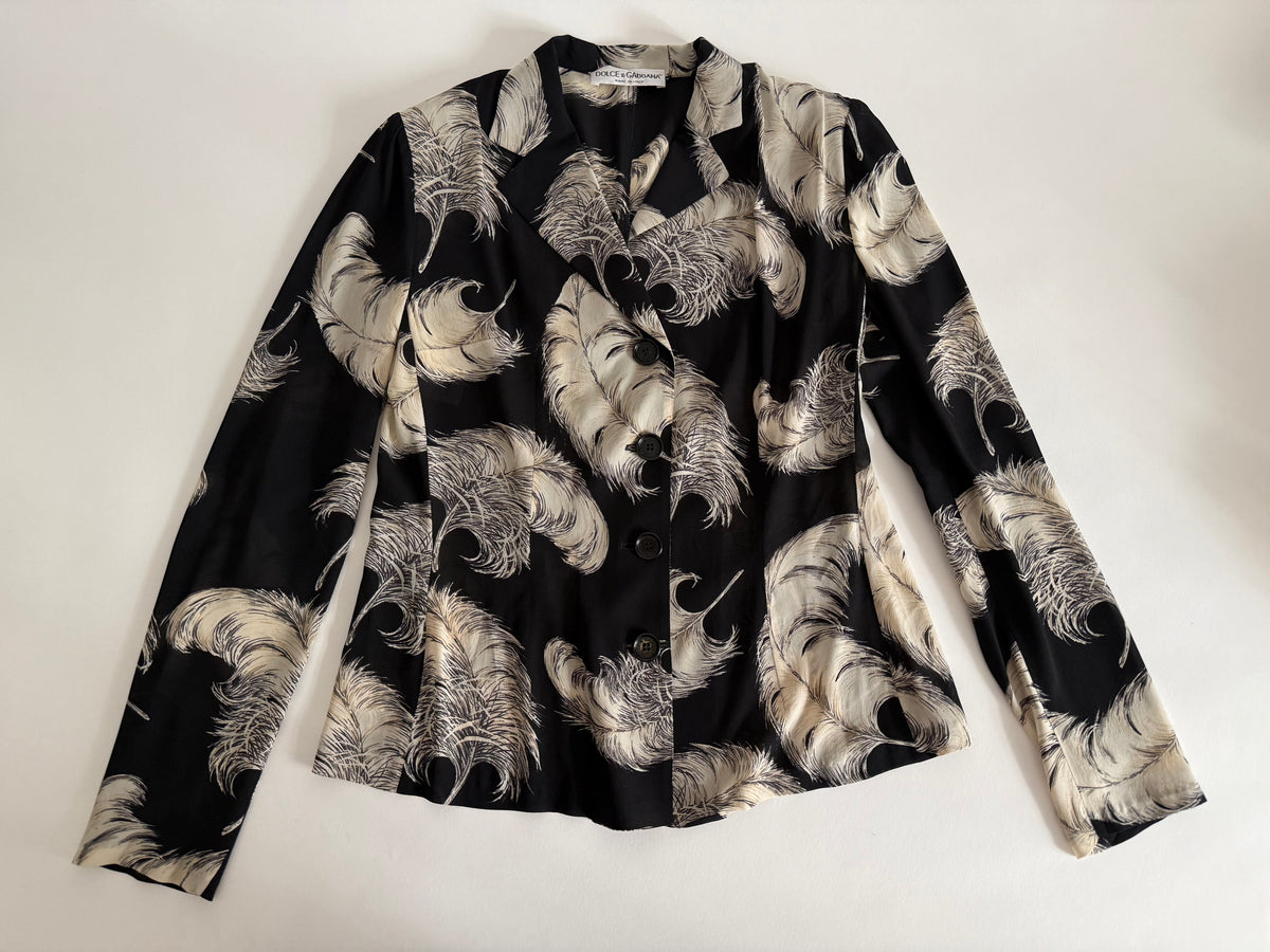 Dolce & Gabbana FW 1997 Runway black silk feather set