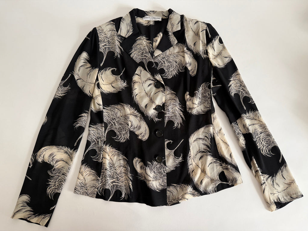 Dolce & Gabbana FW 1997 Runway black silk feather set