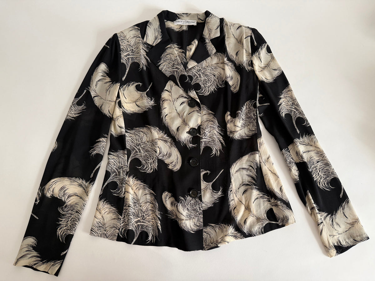 Dolce & Gabbana FW 1997 Runway black silk feather set