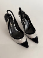 Chanel velvet silver pumps