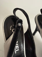 Chanel velvet silver pumps