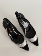 Chanel velvet silver pumps