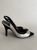 Chanel velvet silver pumps