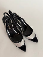 Chanel velvet silver pumps