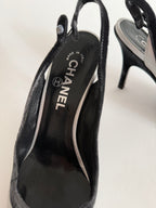 Chanel velvet silver pumps
