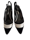 Chanel velvet silver pumps