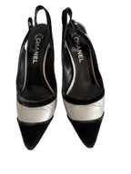 Chanel velvet silver pumps