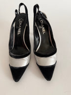 Chanel velvet silver pumps